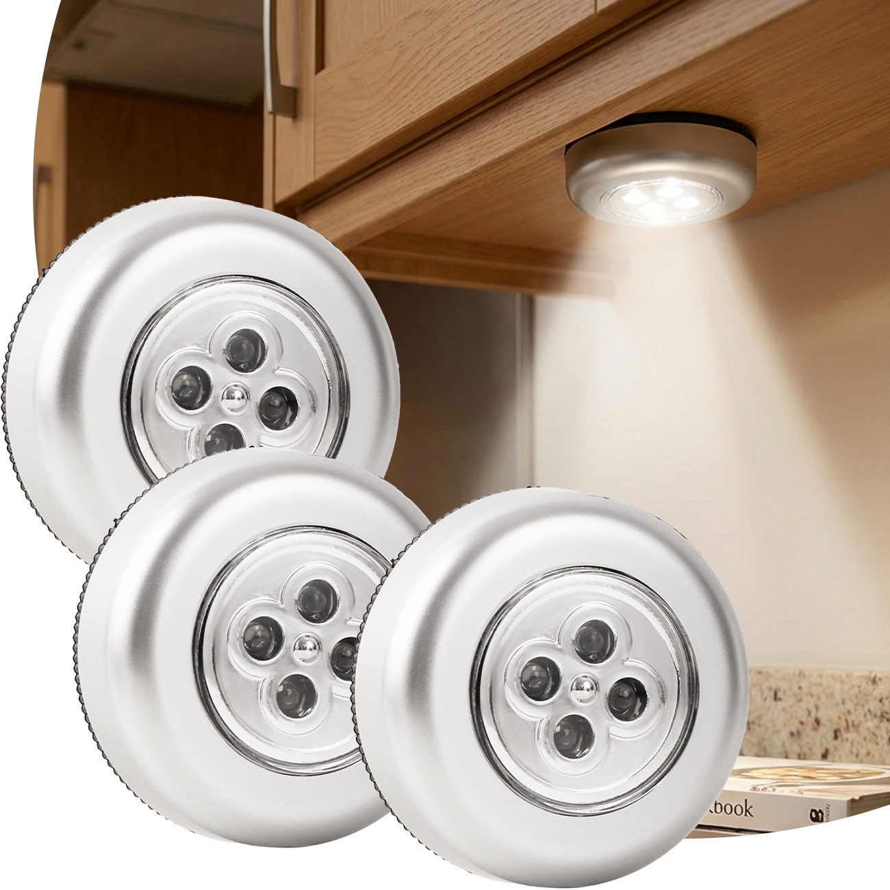 shop'n smile ideoon LED Unterbauleuchte mit Touch-Control, batteriebetriebene Schrankleuchten, selbstklebend - kabellose Push-Lights für Schränke