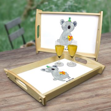 Mr. & Mrs. Panda Tablett Koala Geschenk - Weiß - Tablett, Koalabär, Frühstückstablett, Party, Echtholz lasiert, (1-tlg), Anti-Rutsch Pads