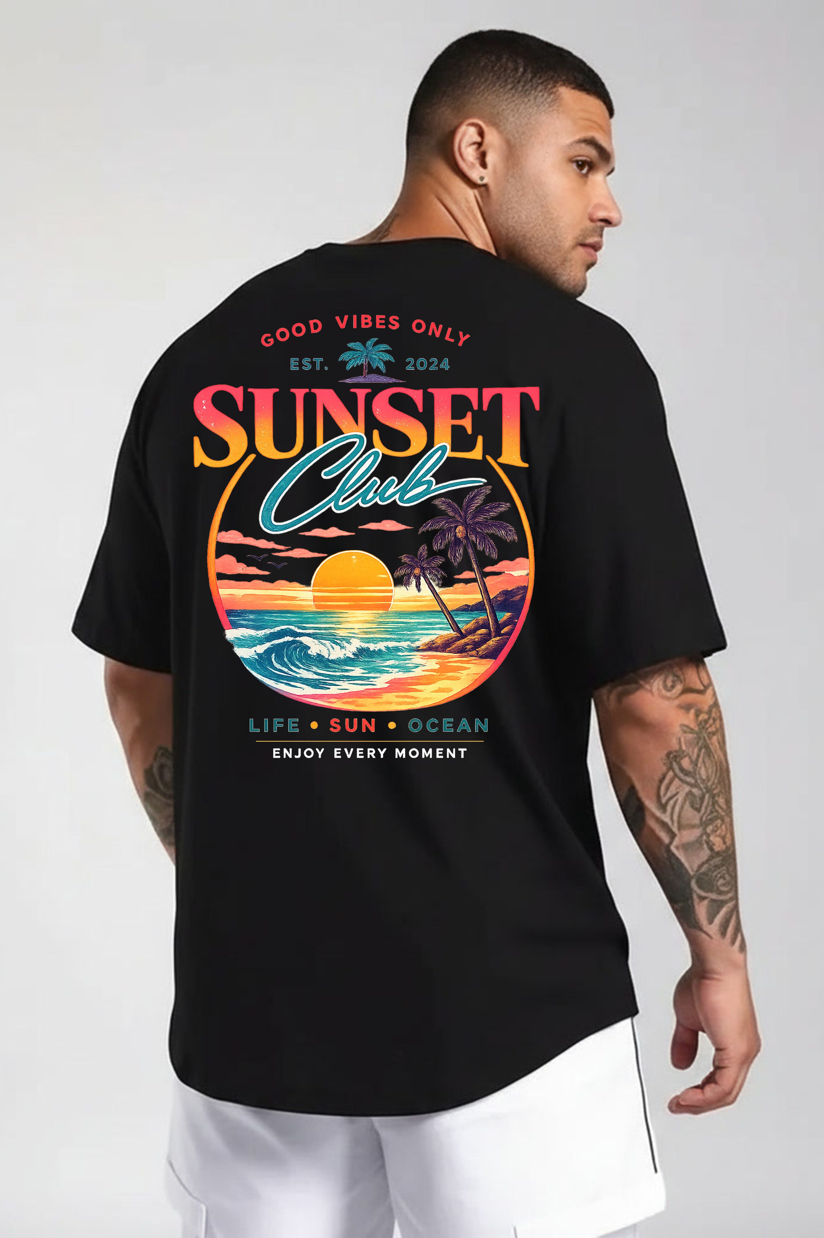 Banco T-Shirt Herren Sunset Club - Casual Printshirt Basic Rundhals Rundhalsausschnitt mit Nackenband – formstabil & bequem