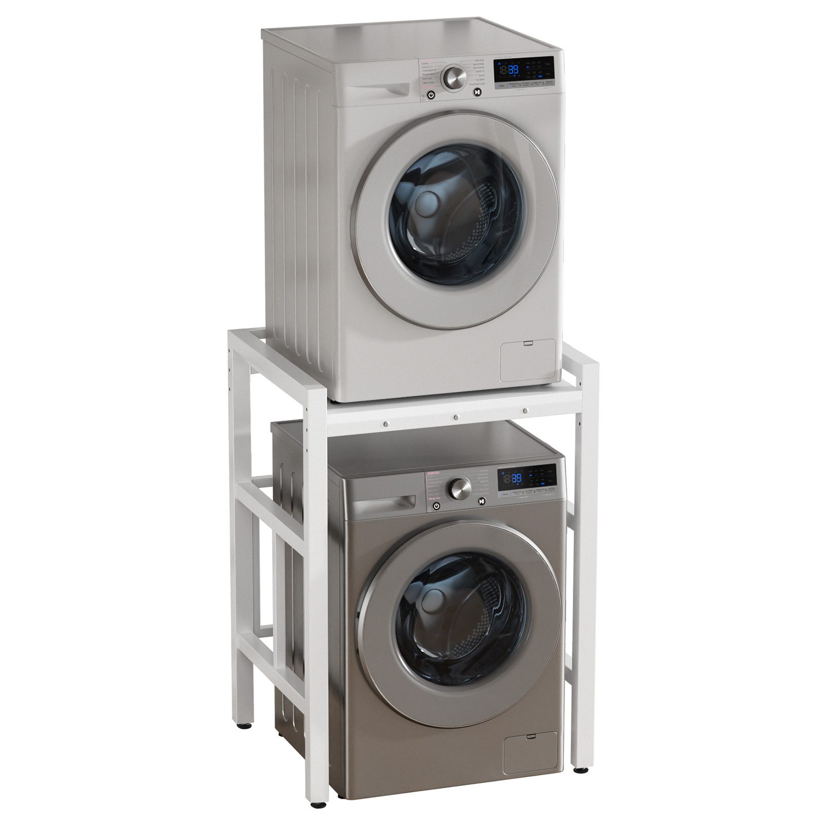 Rutaqian Waschmaschinenunterschrank für Waschmaschine & Wäschetrockner,bis 250kg, 73x63x105cm Weiß Höhenverstellbar Wäschetrocknerständer Regal über Waschmaschine