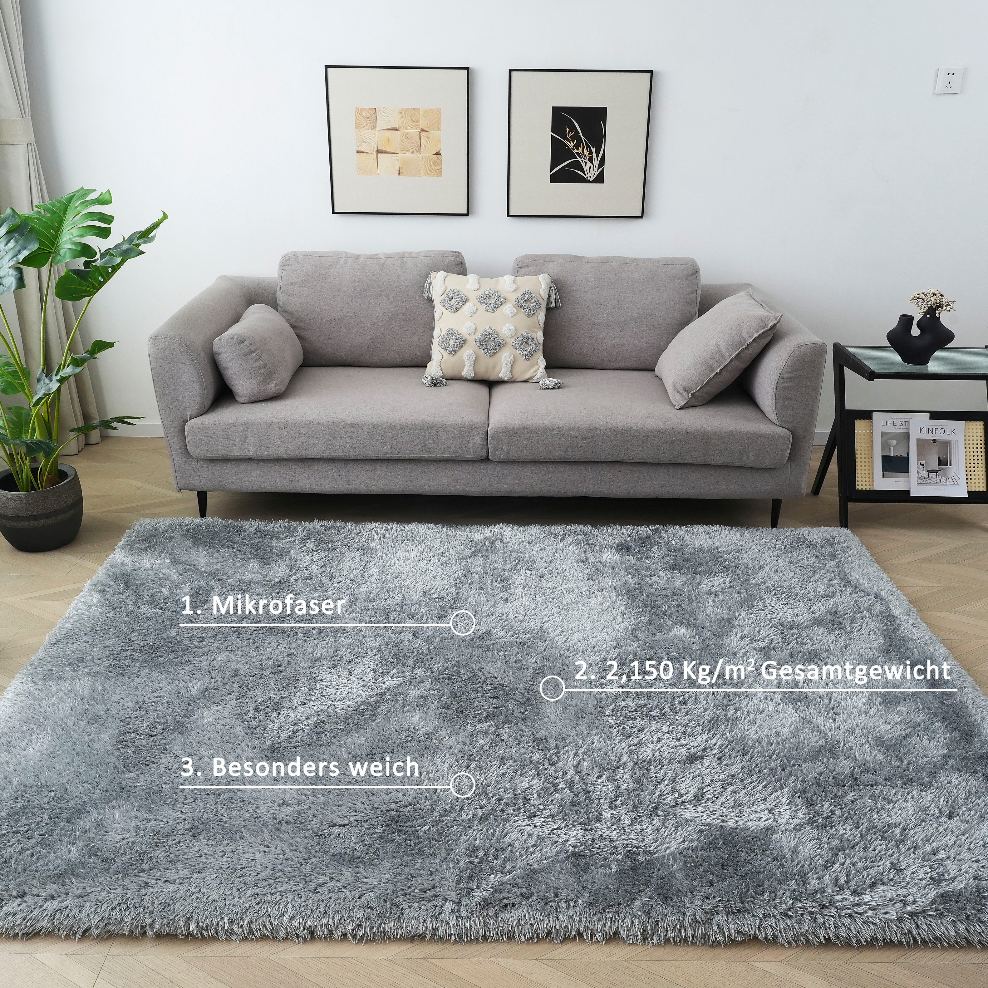OTTO home Hochflor-Teppich Micro Shaggy, aus weicher Mikrofaser, rechteckig, Höhe: 53 mm, weich, flauschig, Uni-Farben, Wohnzimmer, Schlafzimmer, Kinderzimmer