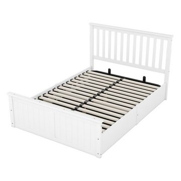 OKWISH Holzbett Doppelbett mit Lattenrost und Stauraum für Kinder (Weiß, 140x200cm), Erwachsene, einfach zu montieren