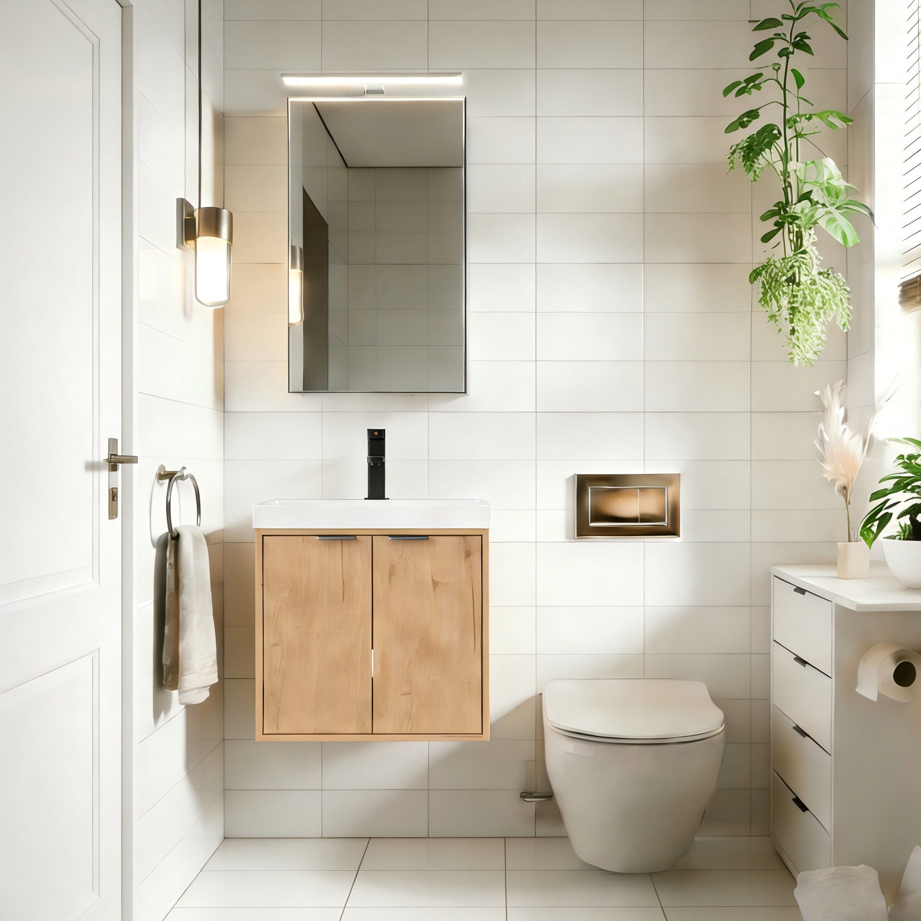 UEV Waschtisch klein Waschbecken mit Unterschrank set Badmöbel Gäste-WC hängend 49cm (Waschplatz ausreichend Stauraum,Badmobel Set fur Badezimmer, Unterschrank  – Bild 3 von 5