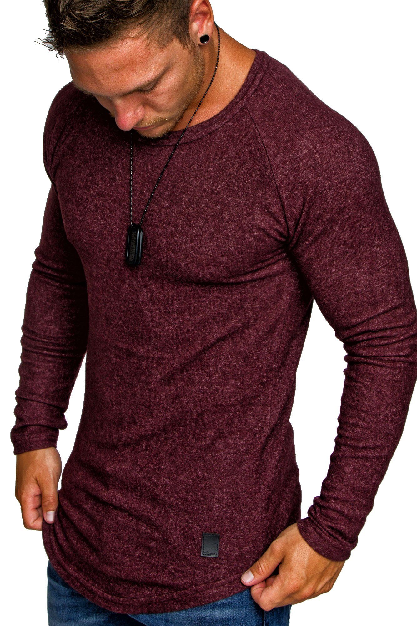 Amaci&Sons Sweatshirt TYLER Feinstrick Pullover Herren Oversize Basic Melange Pullover Hoodie mit Rundhals Bordeaux