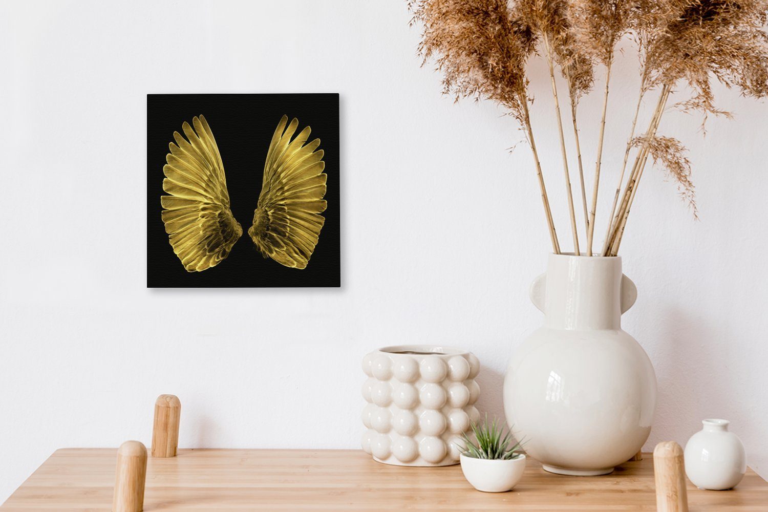 Flügel Leinwand St), Wohnzimmer (1 für Goldene Hintergrund, OneMillionCanvasses® Bilder Schlafzimmer schwarzem Leinwandbild auf
