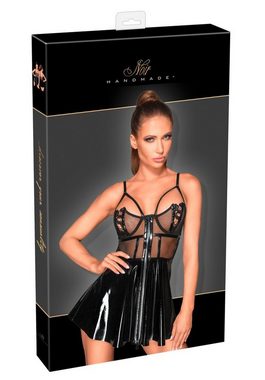 Noir Handmade Minikleid Wetlook Kleid mit Reißverschluss Netz Lack - schwarz (1-tlg) transparent