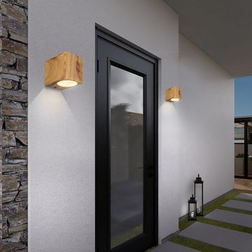 Globo Außen-Wandleuchte, Leuchtmittel nicht inklusive, Wandleuchte Außenlampe Aluminium Holzoptik Garten Balkon