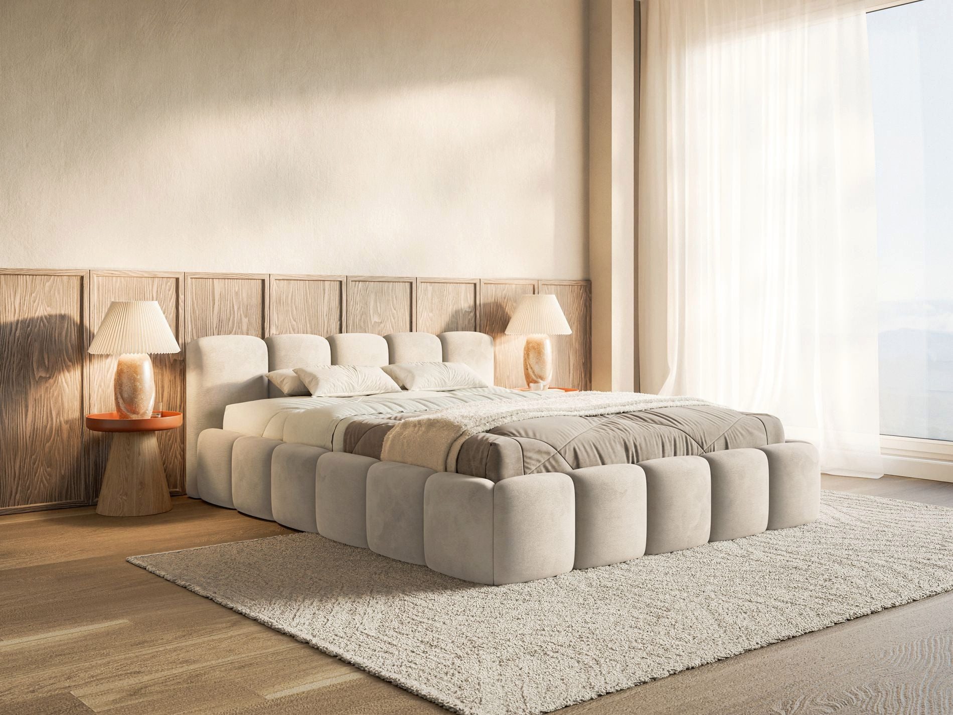 Selsey Polsterbett CLOUDY LOW, Bouclé, Chenille oder Velours, mit/ohne Bettkasten, 140–200 cm