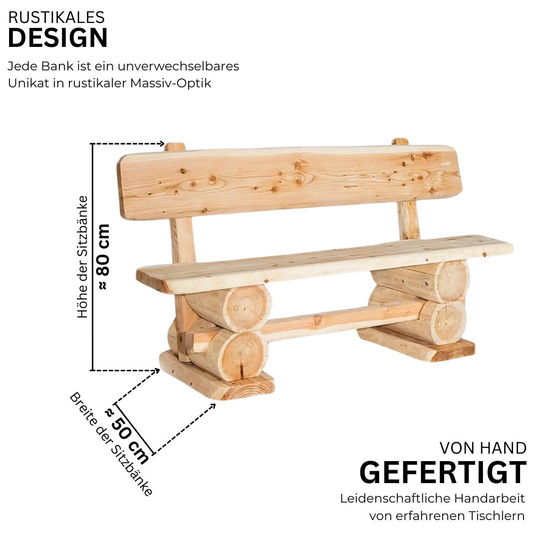 Mega-Holz Gartenbank Holzbank " Rustikal " - Holz aus heimischer Lärche 120-200 cm lang, 120cm Lang 2-Sitzer Bank aus massiven Lärchenholz