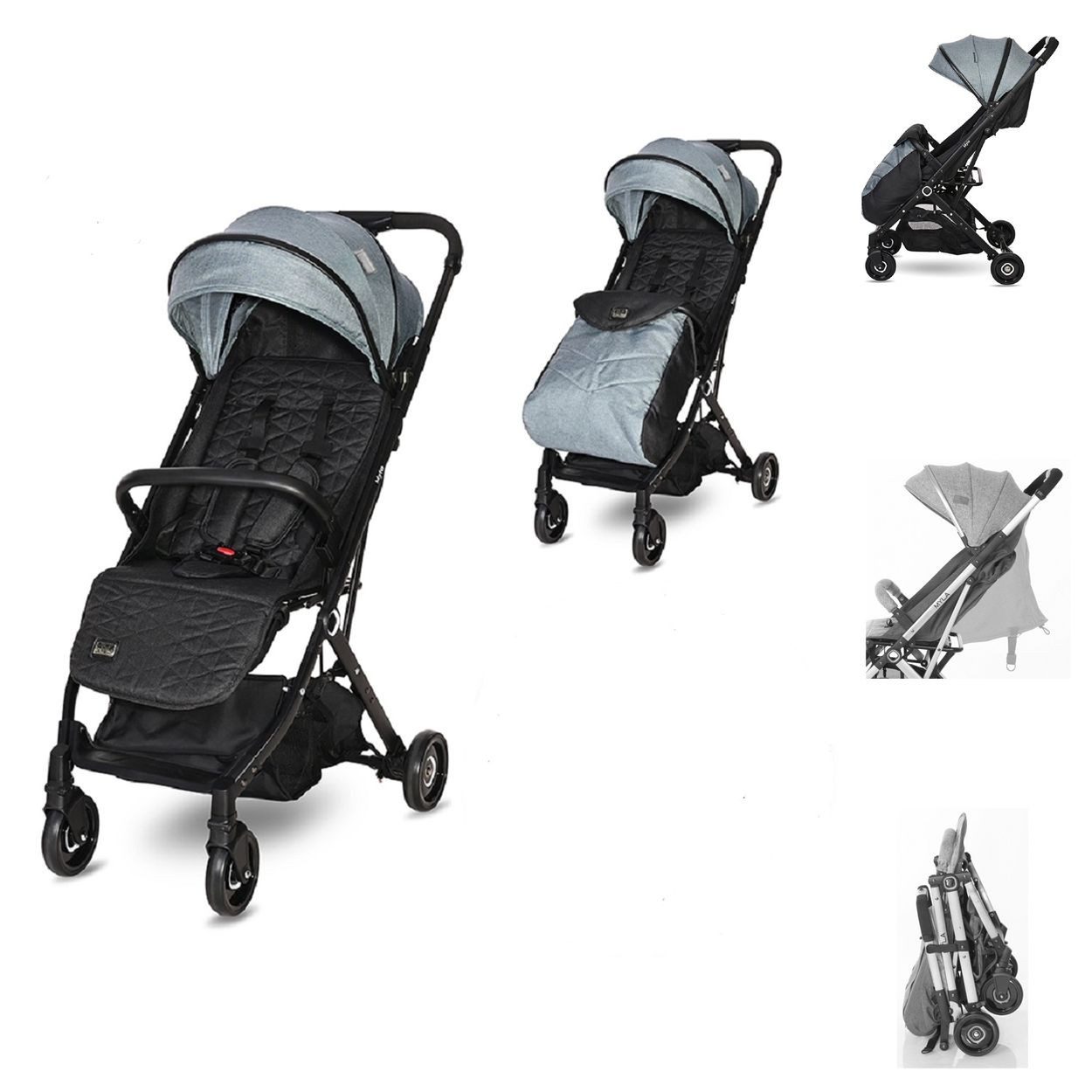 Lorelli Kinder-Buggy Kinderwagen Myla, Aluminiumrahmen Korb Fußsack klappbar mit Zusatzgriff