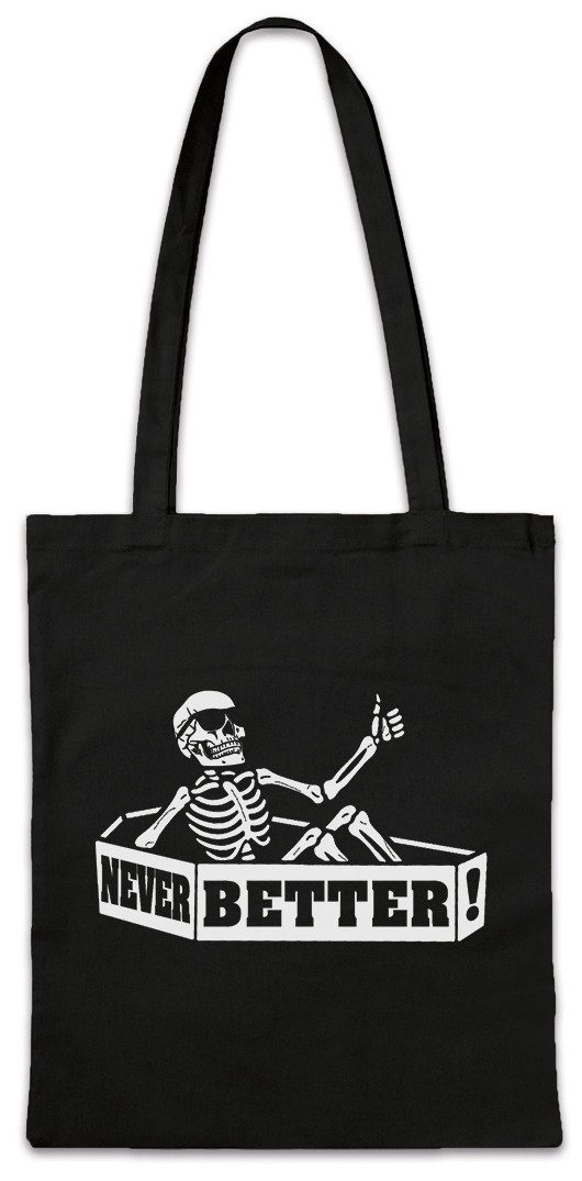 Beuteltasche Never Better Coffin Stofftasche Skeleton Skull Gothic Punk Skelett