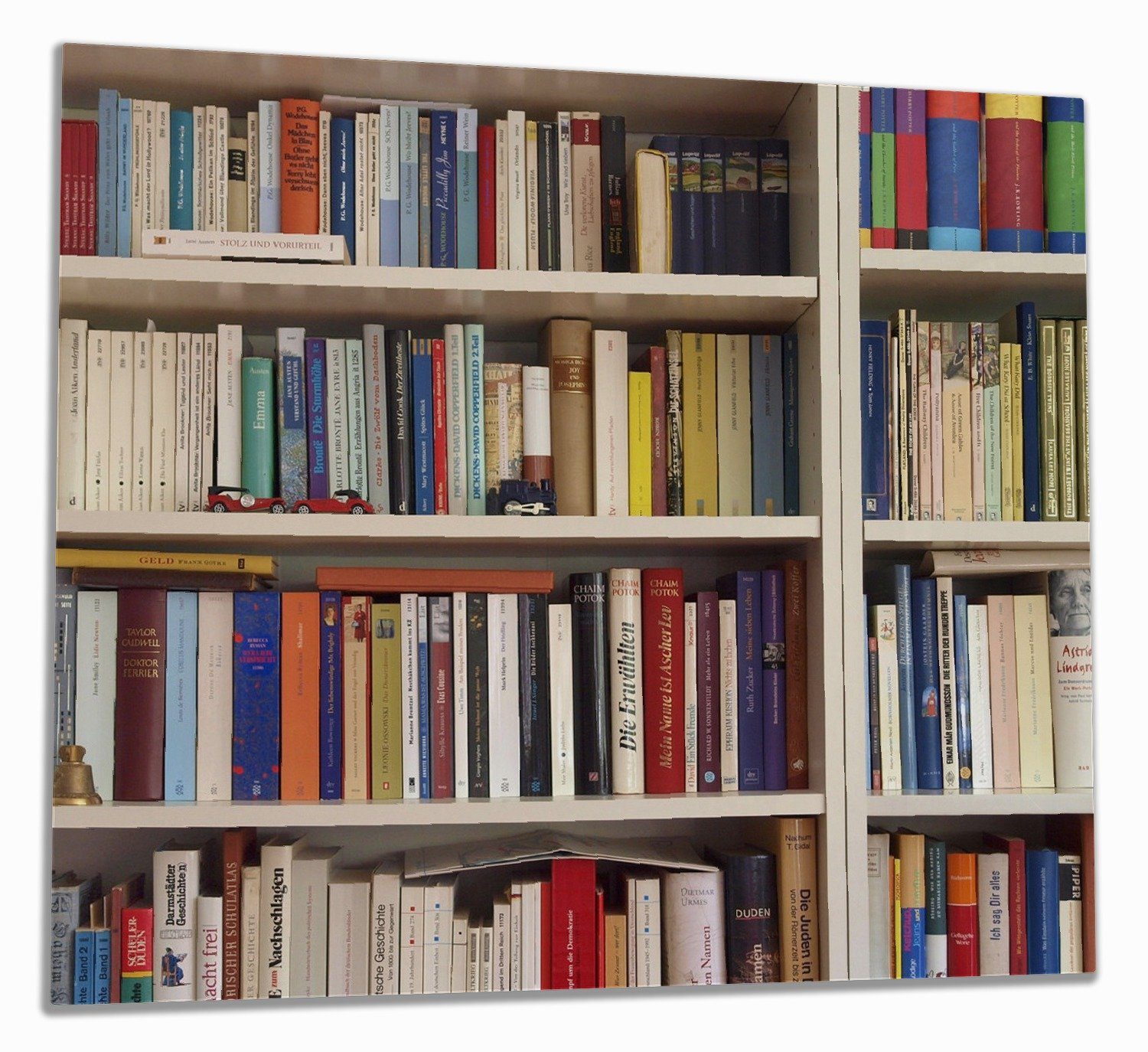 inkl. Büchern, unterschiedlichen ESG-Sicherheitsglas, 5mm tlg., mit Wallario Herd-Abdeckplatte Noppen), Weißes Bücherregal (Glasplatte, 1 verschiedene Größen