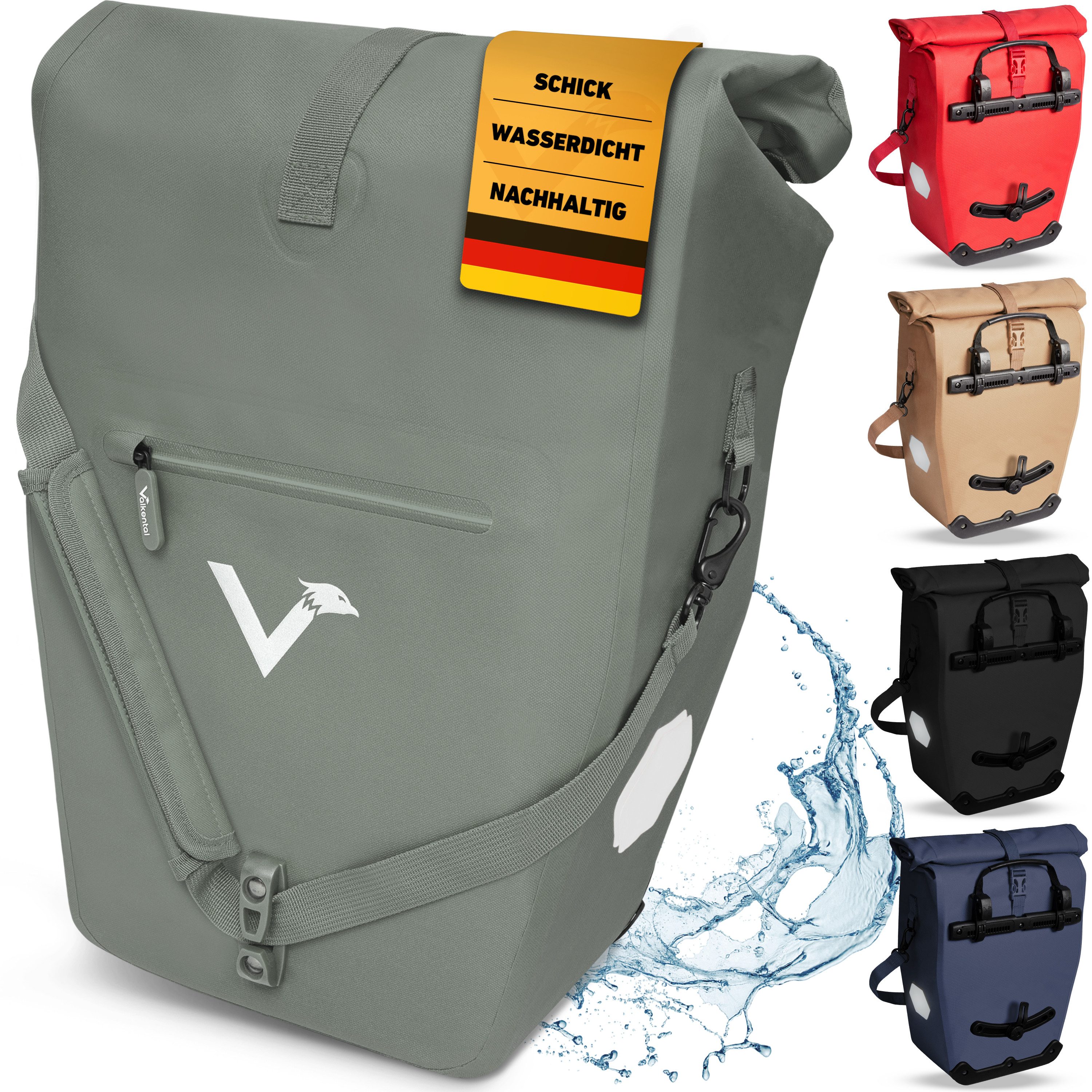 Valkental Fahrradtasche Gepäckträgertasche mit Umhängeschlauf, 2in1 wasserdicht, mit Rolltop Verschluss & Laptopfach 28L
