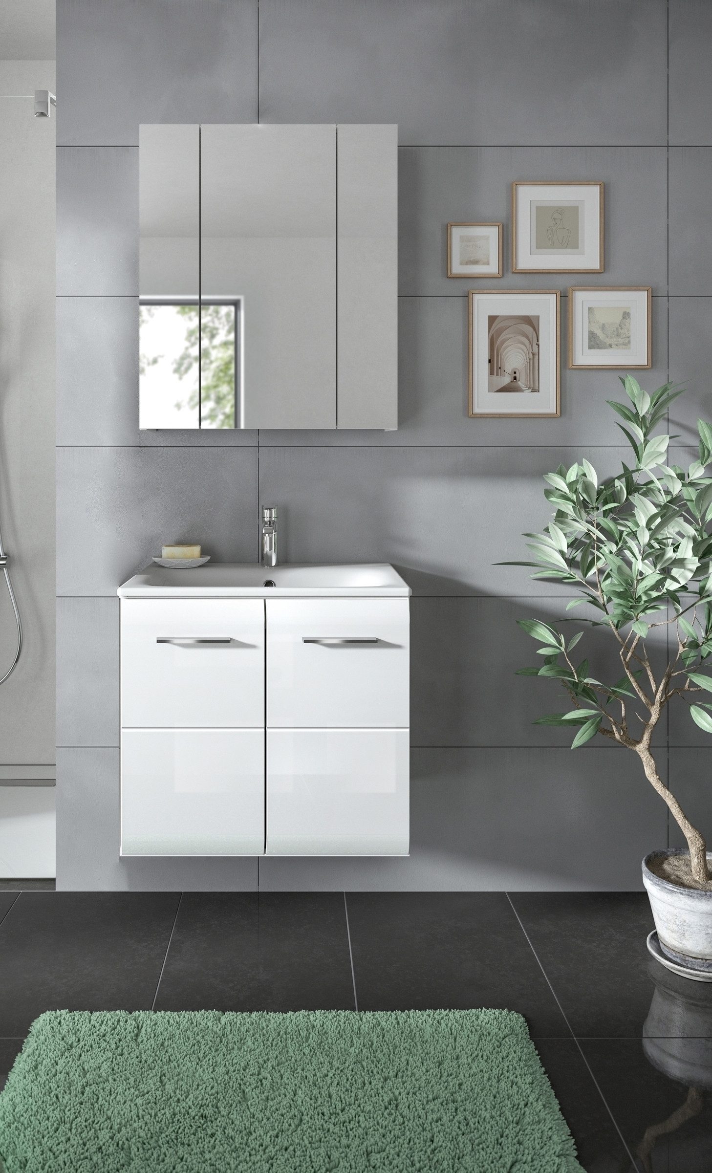 freiraum Badezimmer-Set Ice, in Weiß / Weiß Hochglanz - 60x185x46cm (BxHxT)