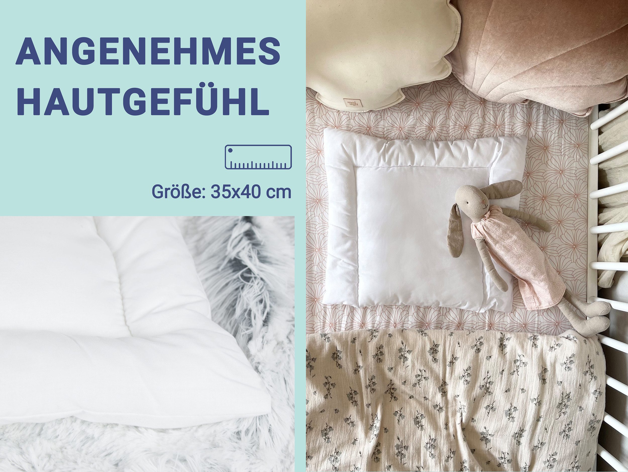 ZOLLNER Kopfkissen, Füllung: 100% Polyester, 35 x 40 cm, 50% Polyester, 50% Baumwolle, speziell für Babys
