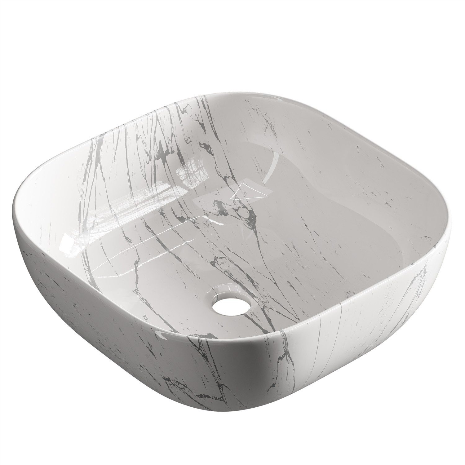 Planetmöbel Aufsatzwaschbecken Aquil Badezimmer Waschbecken klein 42 cm für Waschtisch (Keramik Aufsatzwaschbecken für Bad, Gäste WC, 1-St., Waschschale 42,5 x 42,5 x 14 cm ohne Hahnloch und Überlauf), für Waschtische oder Waschplätze