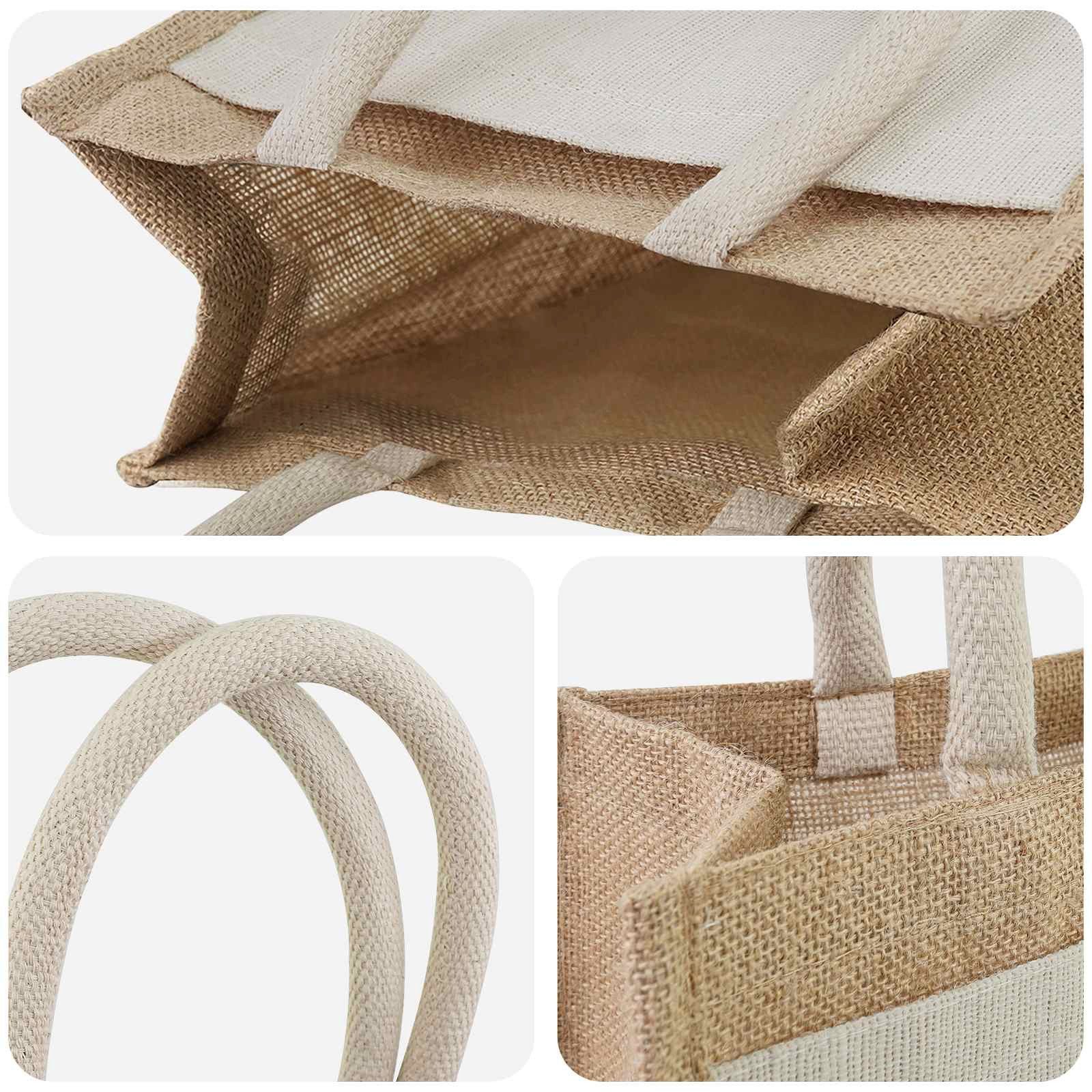 vidaXL Einkaufstrolley Jute-Handtaschen mit Tasche 10 Natürlich und Weiß