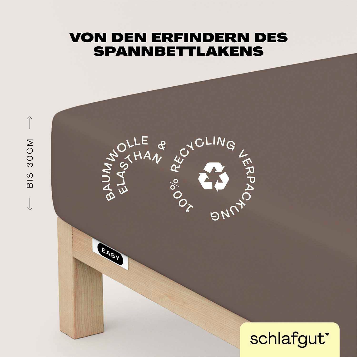 Schlafgut Spannbettlaken EASY JERSEY ELASTHAN Bettlaken, 170 g/m², 95% Baumwolle, 5% Elasthan, Jersey, Gummizug: rundum, (1 Stück), Spannbettlaken bis 30 cm Höhe, bügelfrei, pflegeleicht, perfekter Sitz