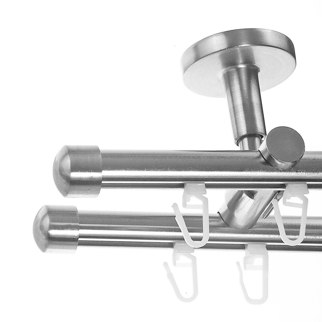 BASIT Gardinenstange Innenlauf 16 mm mit Deckenträgern 120 cm E17, Ø 16 mm, 2-läufig, verschraubt, Aluminium, D80 120 cm E17 Kappe