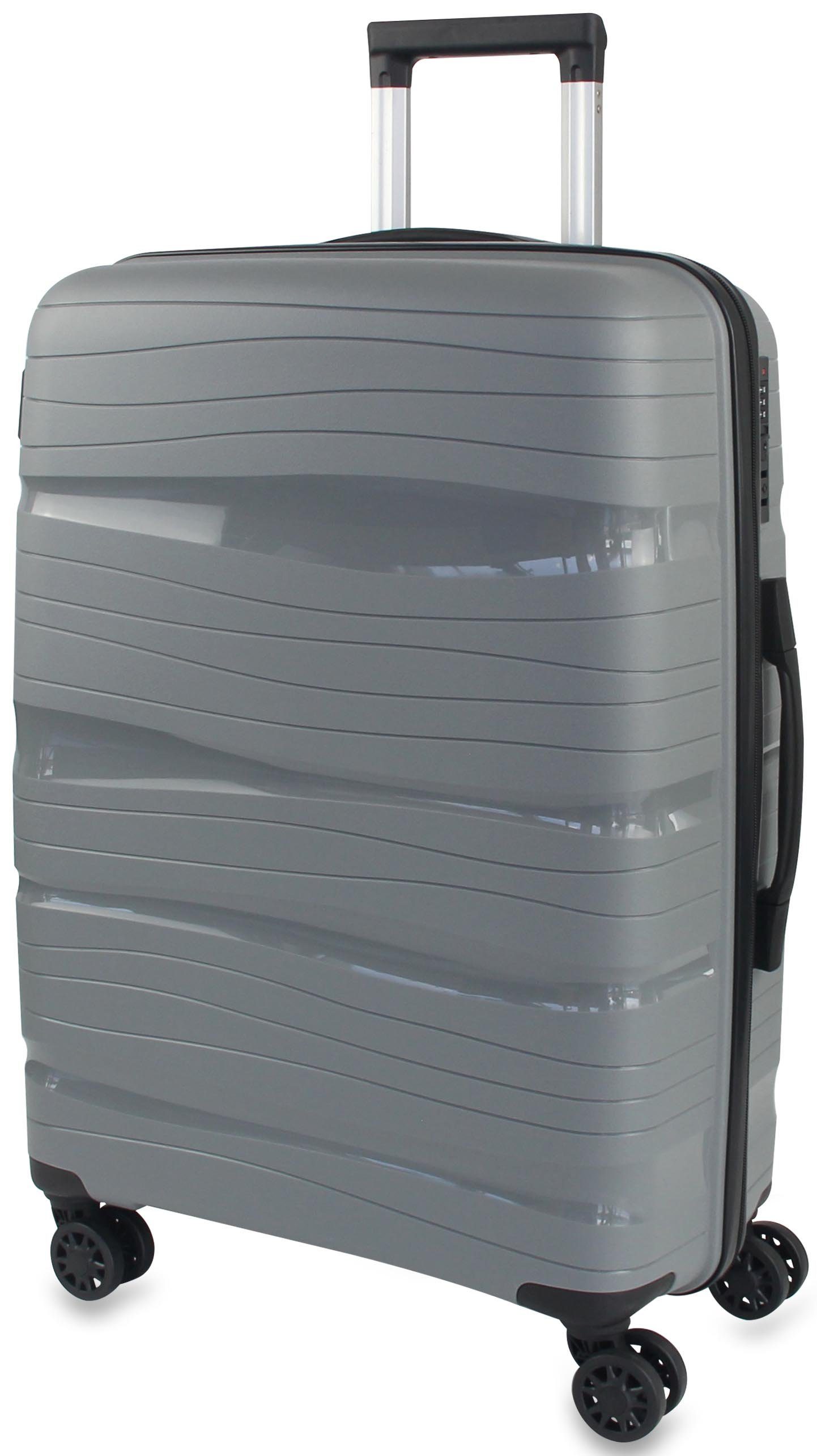 Frentree Koffer 360° drehbar mit TSA-Zahlenschloss, 4 Rollen, Trolley (3 Größen: Handgepäck/L/XL oder SET) aus ABS Kunststoff Grau