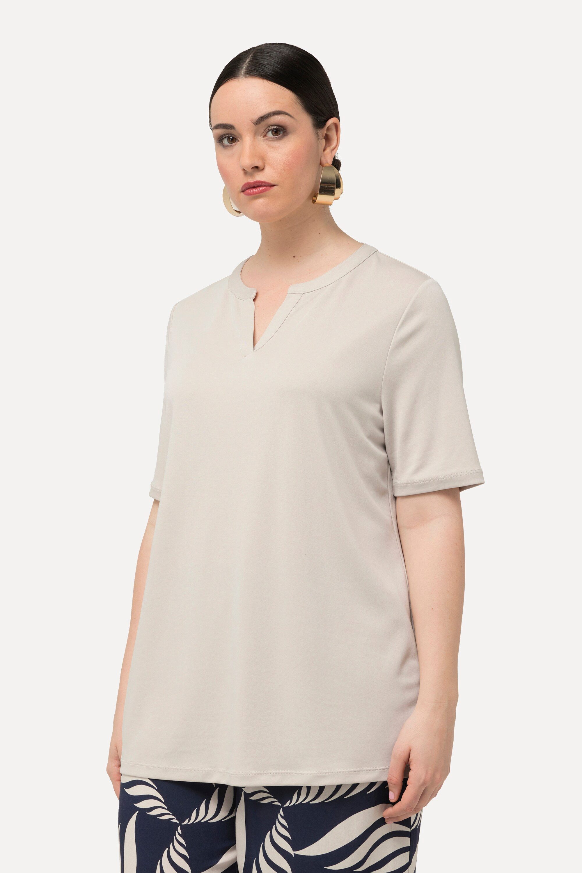 Ulla Popken T-Shirt T-Shirt Tunika-Ausschnitt Halbarm Modalmix günstig online kaufen