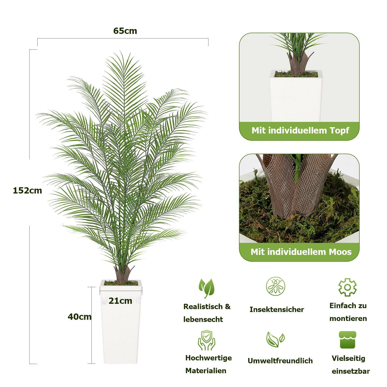 Kunstbaum Künstliche Pflanzen Künstliche Palme Deko, GarveeMore, Höhe 155 cm