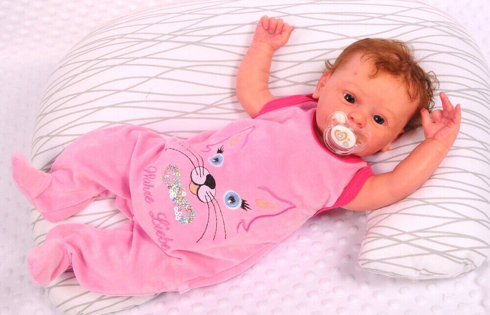 La Bortini Strampler Baby Einteiler aus Velours in Rosa mit Katze kuschelig weich, 50 56 62 68 74