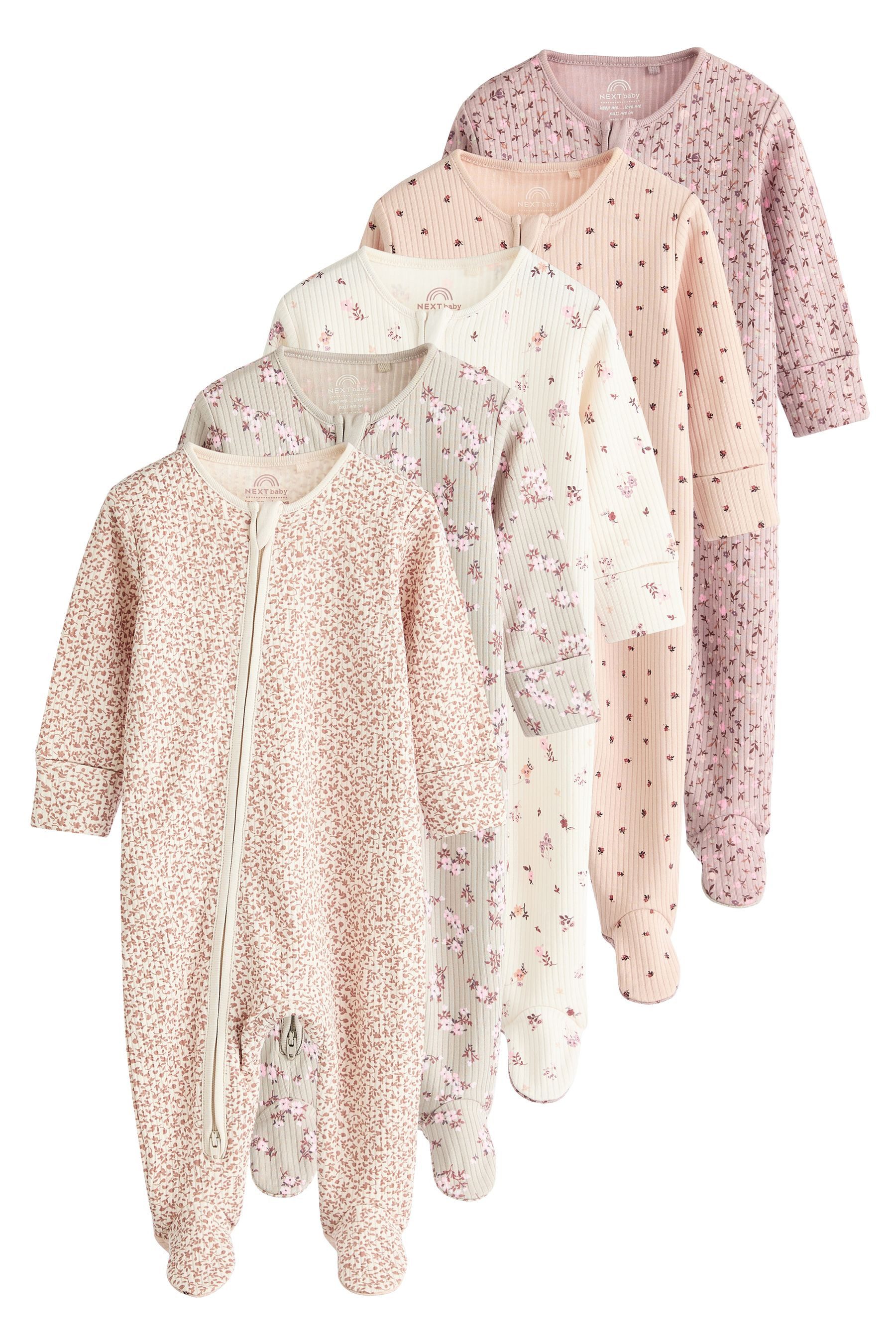 Schlafoverall Baby-Schlafanzüge mit Zwei-Wege-RV, 5er-Pack