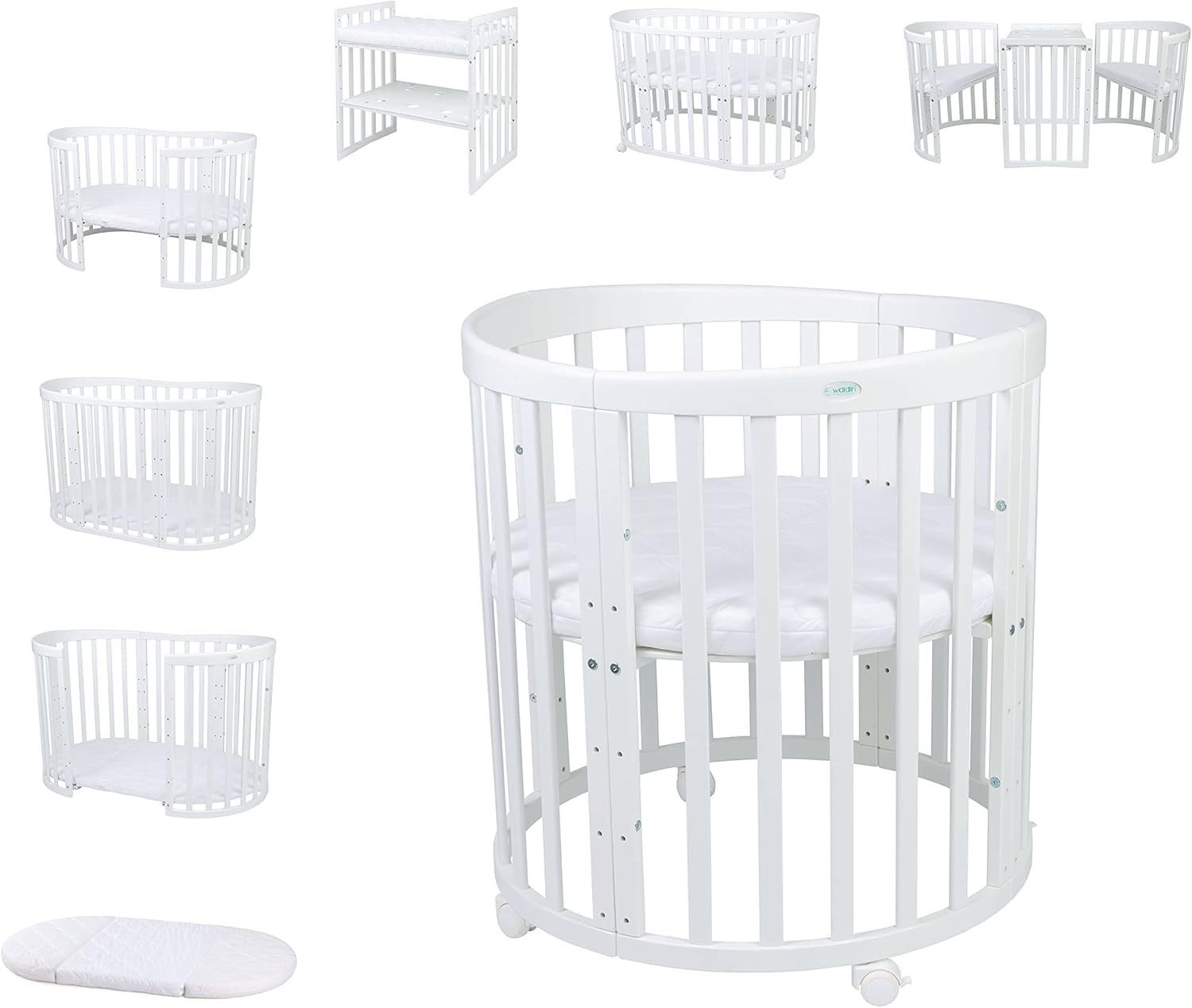 Babybett Mobiles Babybett OWAL aus Holz 7in1 mit Matratze, mitwachsend
