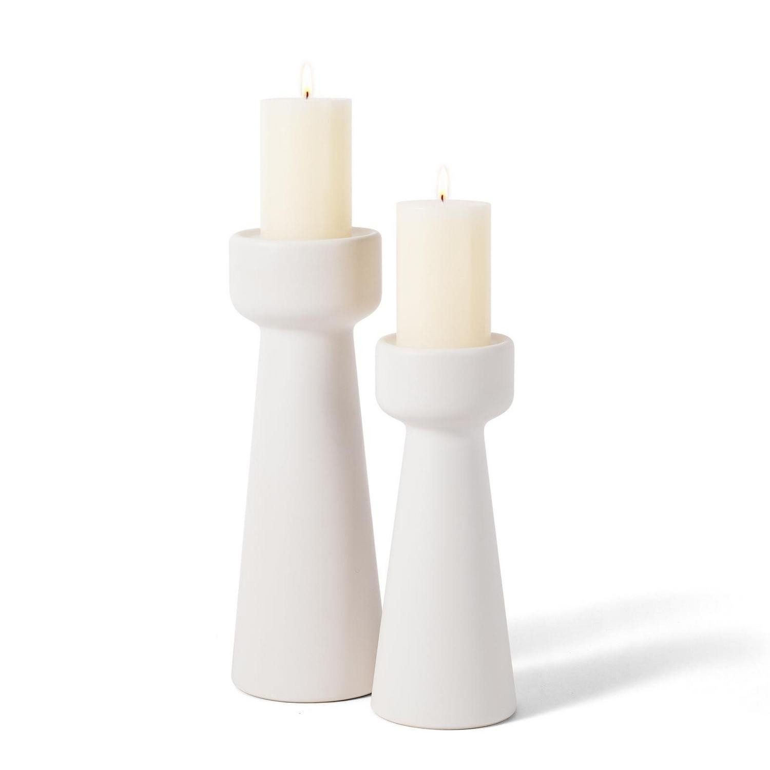 LuxusKollektion Kerzenständer Kerzenhalter Keramik Matt Weiß Set 2 Stk. (2 St)