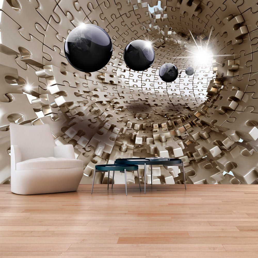 KUNSTLOFT Vliestapete Golden Jigsaw 0.98x0.7 m, matt, lichtbeständige Design Tapete