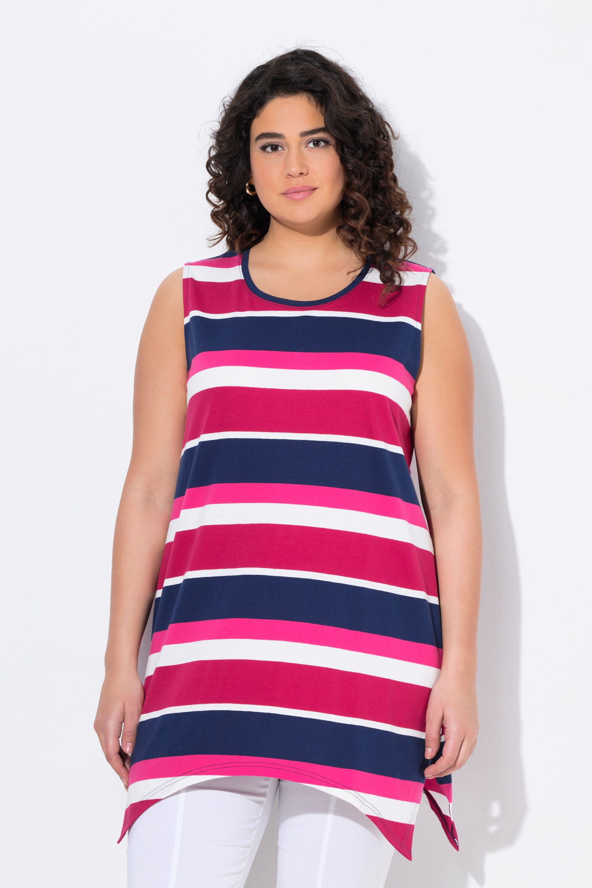 Ulla Popken T-Shirt Longtop Ringel A-Linie Rundhals ärmellos günstig online kaufen