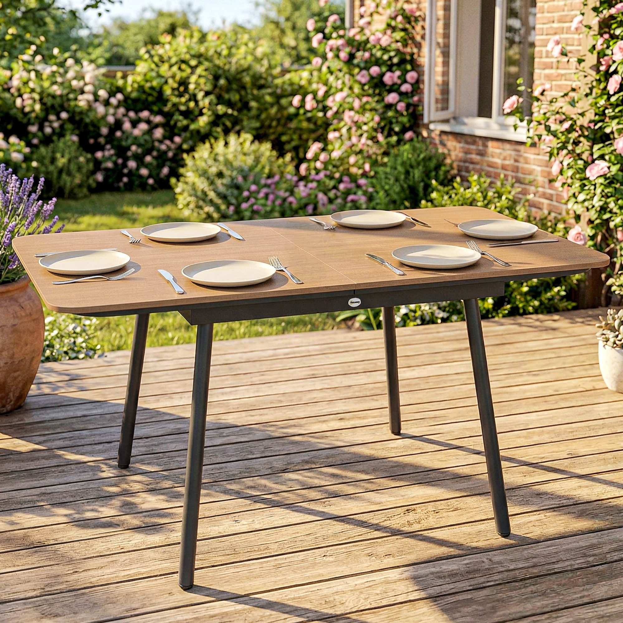 Gartentisch Balkontisch mit WPC-Tischplatte Holzoptik verstellbare Füße