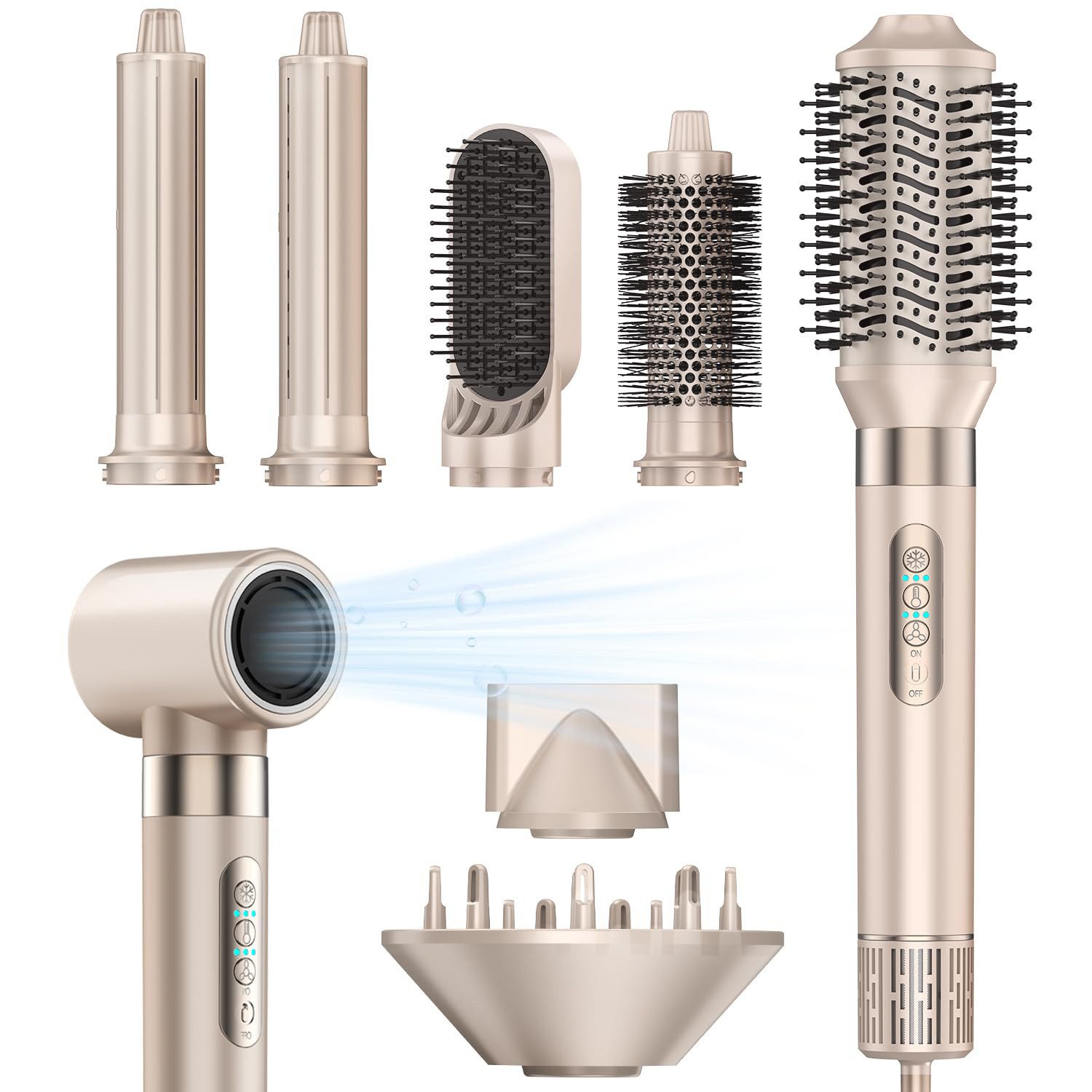 MOPUEA Multihaarstyler 8-in-1 Haartrockner mit Aufsätzen & Warmluftbürste Set, 110.000 U/min Hochgeschwindigkeits-Haarstyler