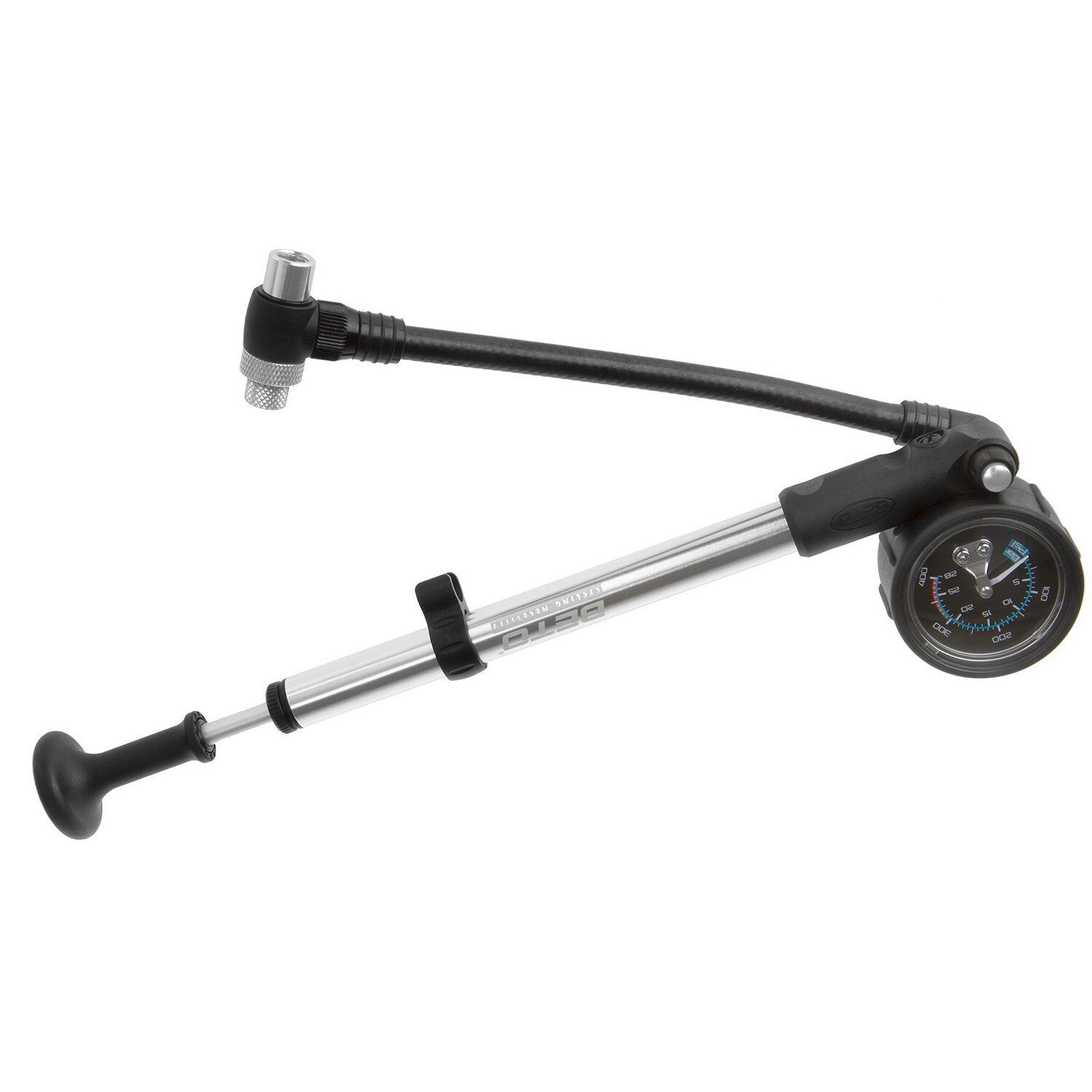 Beto Luftpumpe mit Manometer Druckablassknopf, Silber/Schwarz (kein Set, 1-tlg., 1 Handpumpe inkl. Klappbarem Schlauch)