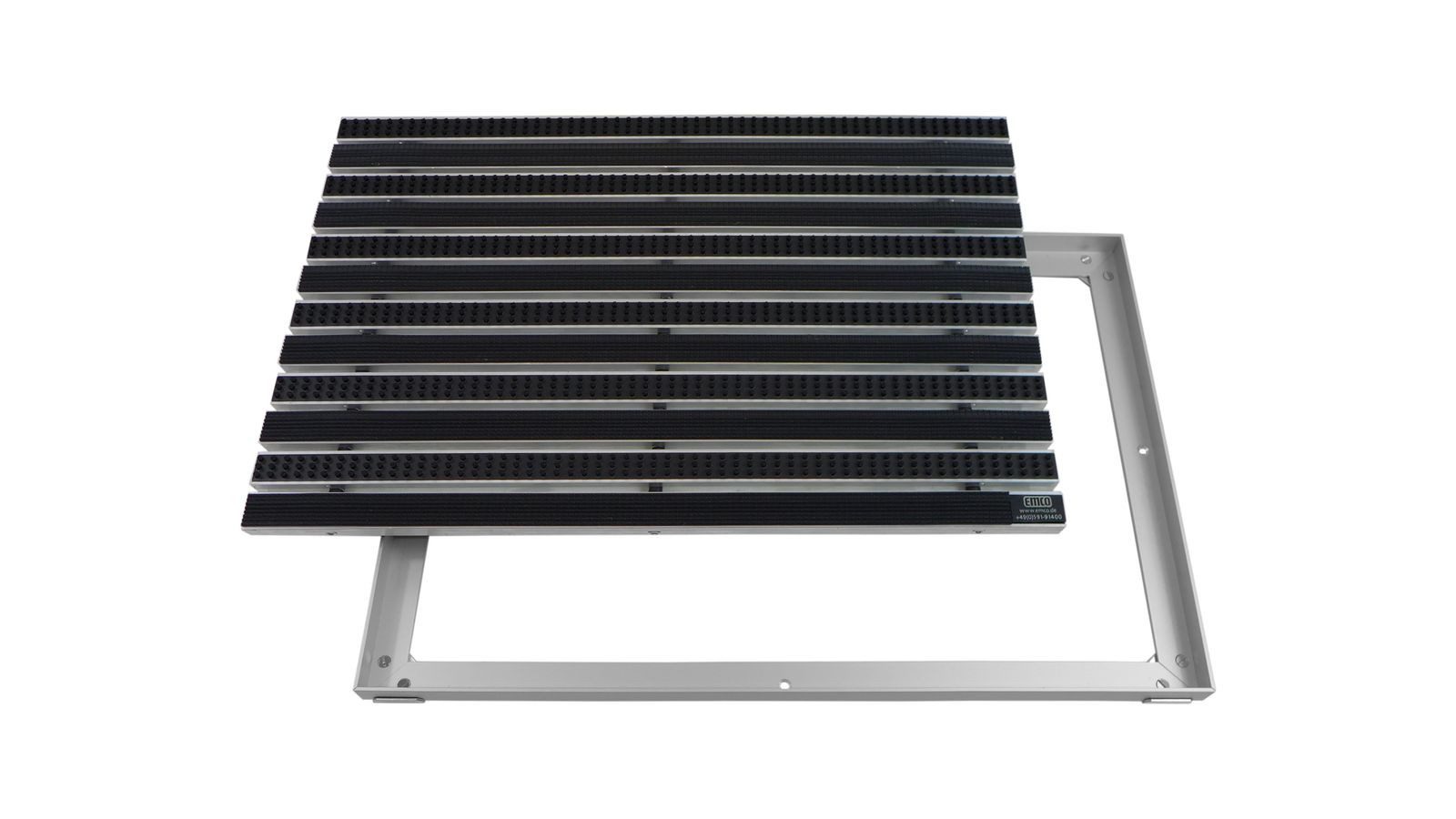 Emco Fußmatte Eingangsmatte DIPLOMAT + Rahmen Aluminium, Gummi + Bürsten Schwarz, rechteckig, Höhe: 25 mm, Größe: 750x500 mm, für Innen- und Außenbereich