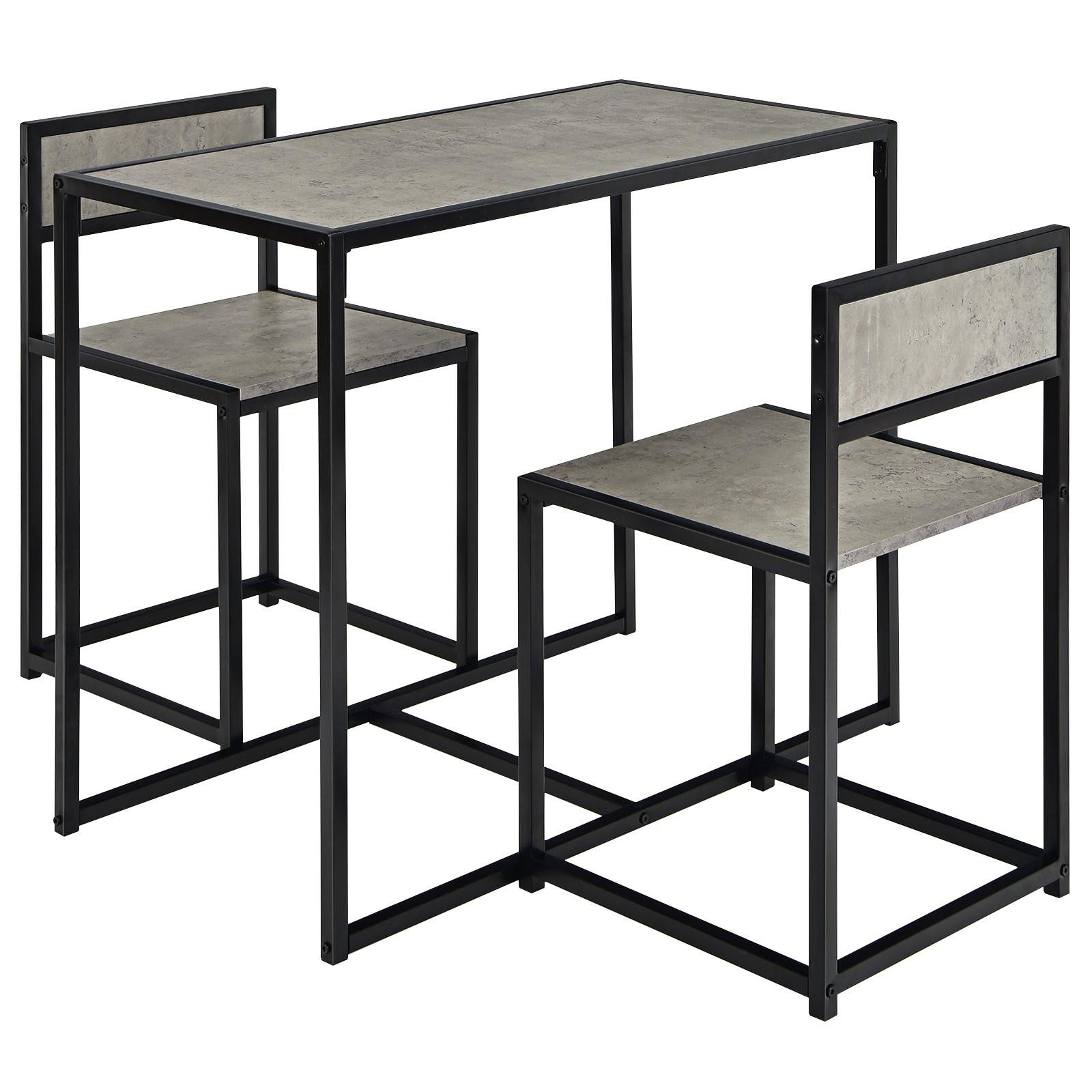 KOMFOTTEU Sitzgruppe Bistrotisch mit 2 Stühlen, (Set, 3-tlg), im Industriedesign(Grau)