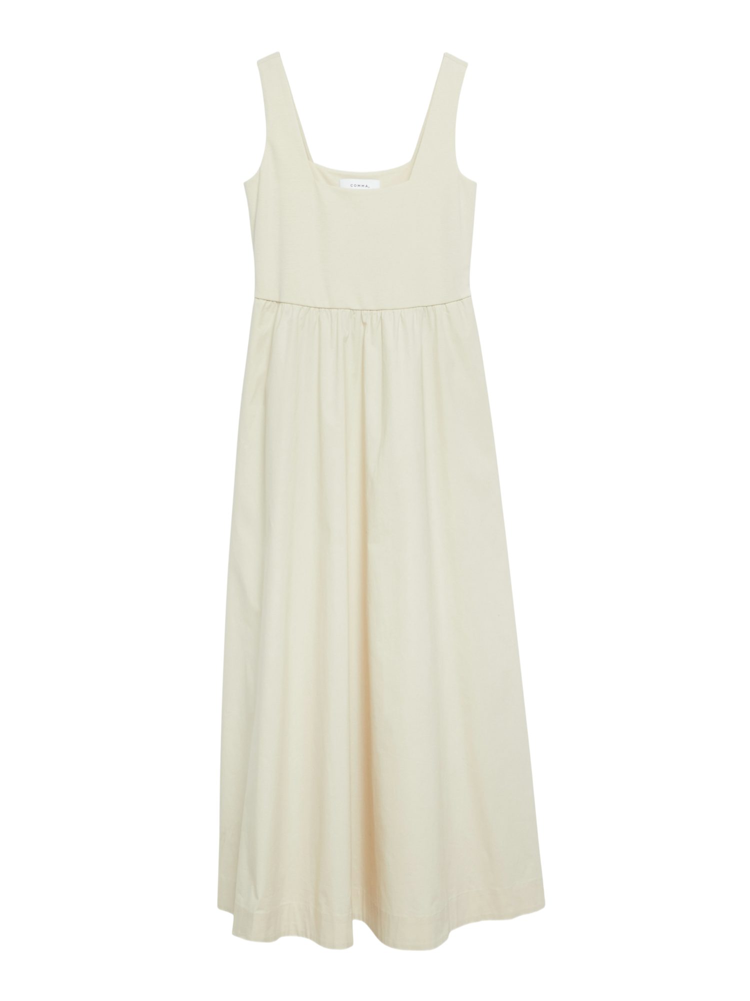 comma Maxikleid natur,Casual,Baumwolle,Unifarben,Karree-Ausschnitt,Ärmellos,Slim Fit