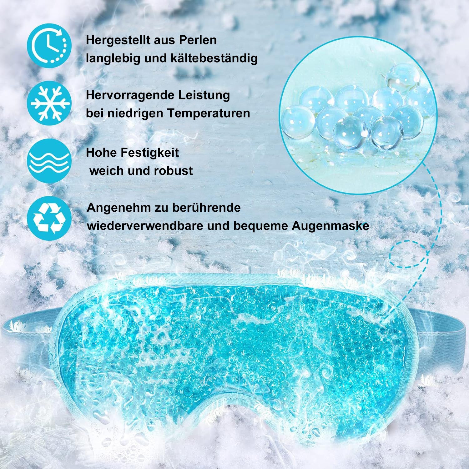COOL-i ® Gesichtsmaske Kühlende Gel-Augenmaske – Wiederverwendbare Eis-Kompressen, bei Schwellungen, Müdigkeit & Migräne