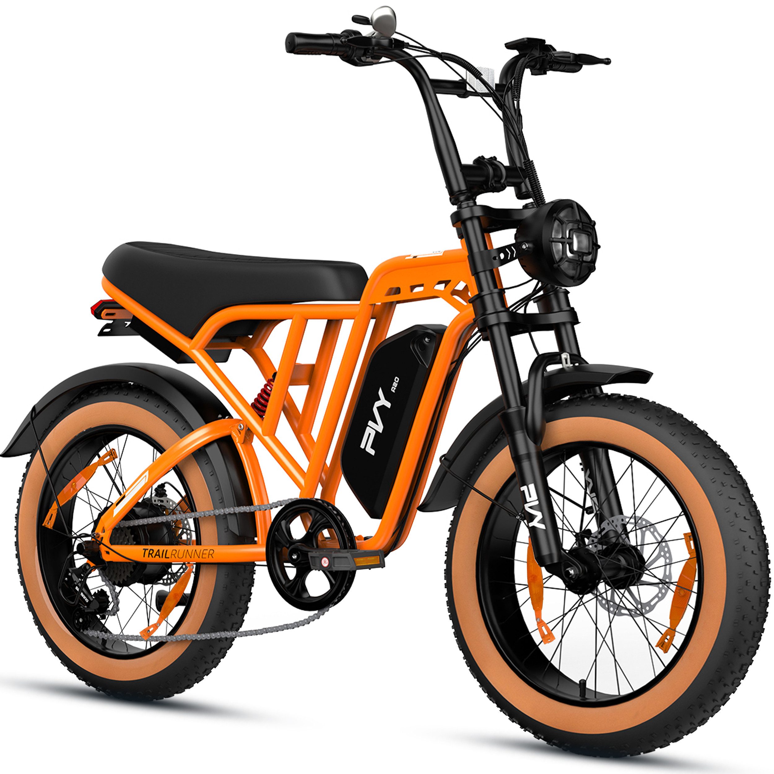 Vankel E-Bike Mountainbike Fat E-Bikes E-Fahrrad Damen u. Herren 960 WH Pedelec Max.120 km E-MBT, Kettenschaltung, Heckmotor, 960 Wh, (Beleuchtungsset mit Batterieladegerät, Batterieschlüssel, Werkzeug), 20×4.0 All-Terrain Elektrofahrrad mit Shimano 7-Gang