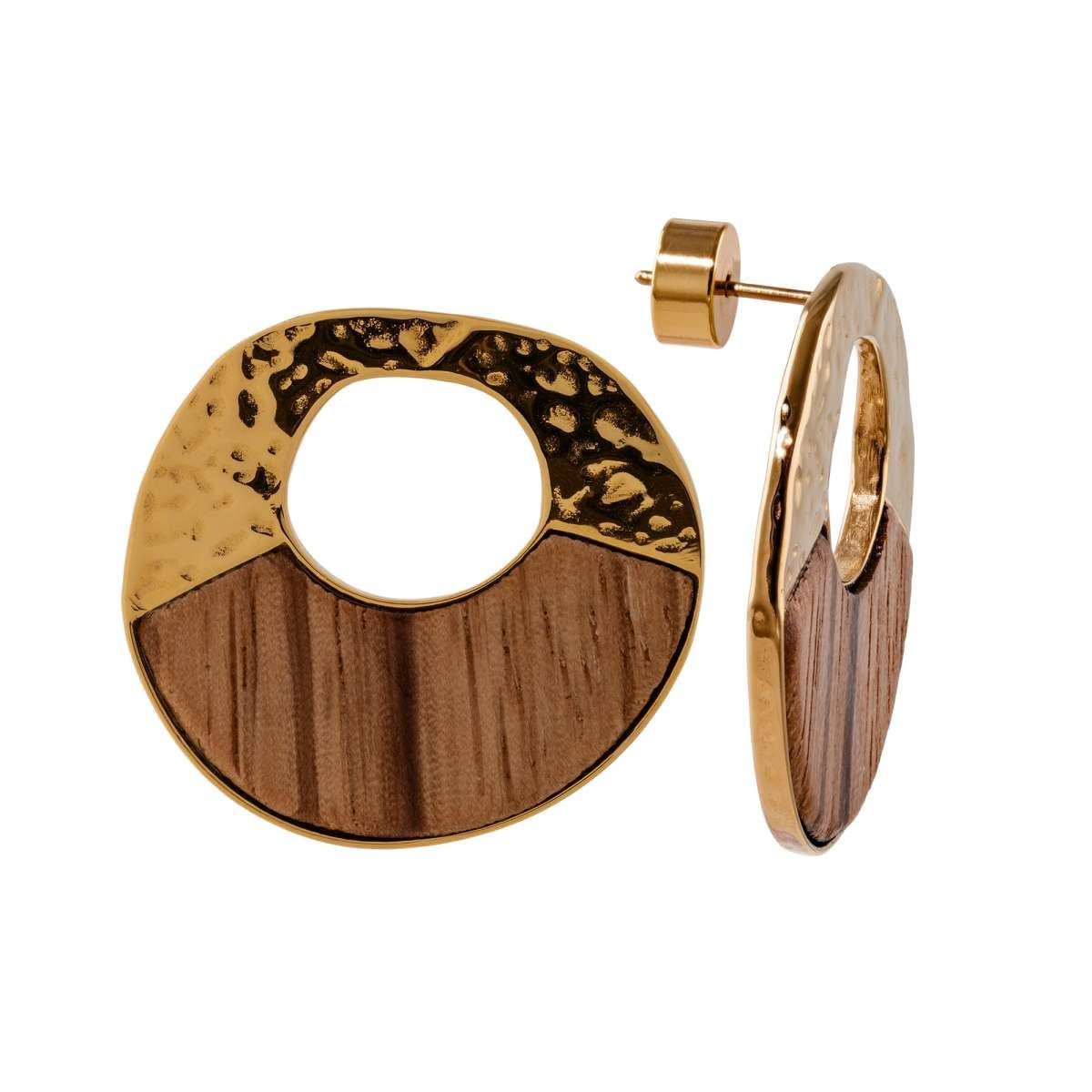 Holzkern Paar Ohrstecker 9010631023089, für Damen Sequoia Zebrano/Goldfarben I