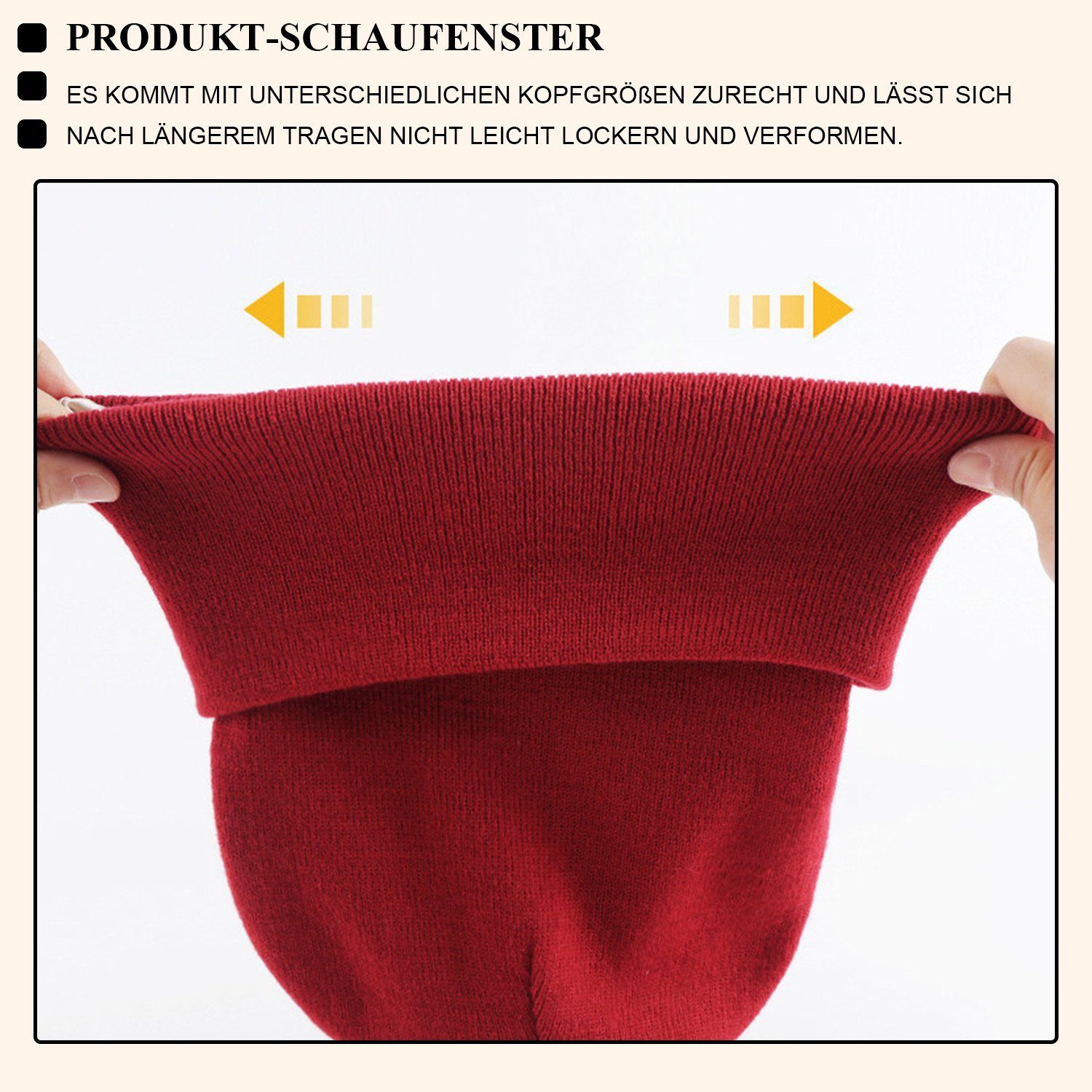 MAGICSHE Strickmütze Unisex Winterwärme Rubinrot Seidenfutter