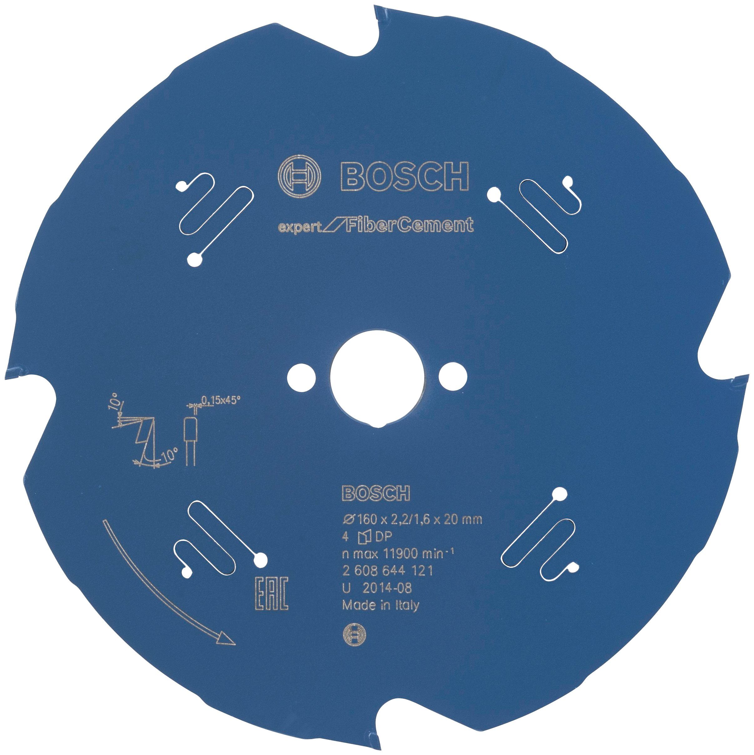 Bosch Professional Kreissägeblatt for Fibre 2,2 20 mm, x Expert 4 Zähne Cement, x 160