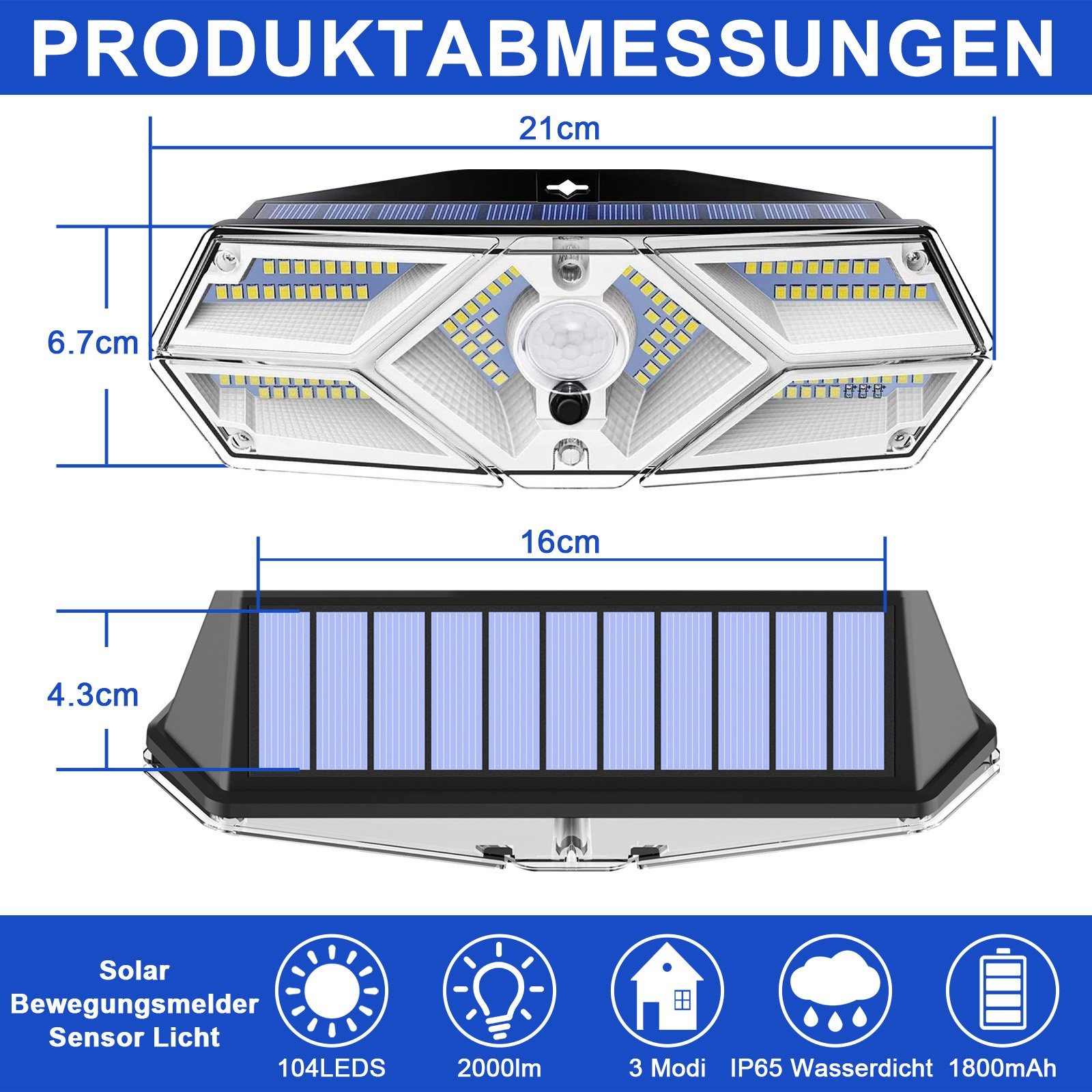 Rosnek LED Gartenleuchte Solar, Warmweiss, Garten Deko Bewegungsmelder, Veranda, Hinterhof Rasen 3 Terrasse für wasserdicht, Weiß, Betriebsmodi, Garage