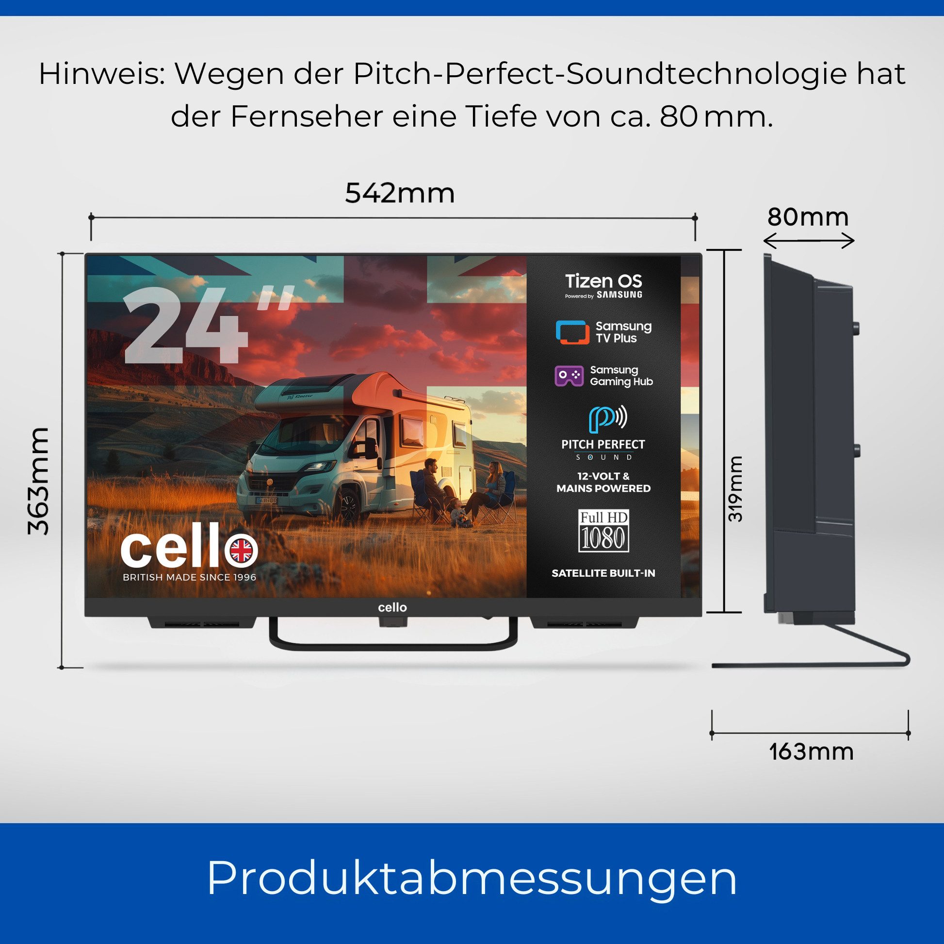 Cello CTrav-24TZ LED-Fernseher (60,96 cm/24 Zoll, 4K Ultra HD, Smart-TV, Pitch Perfect Sound, Triple Tuner, Wifi)