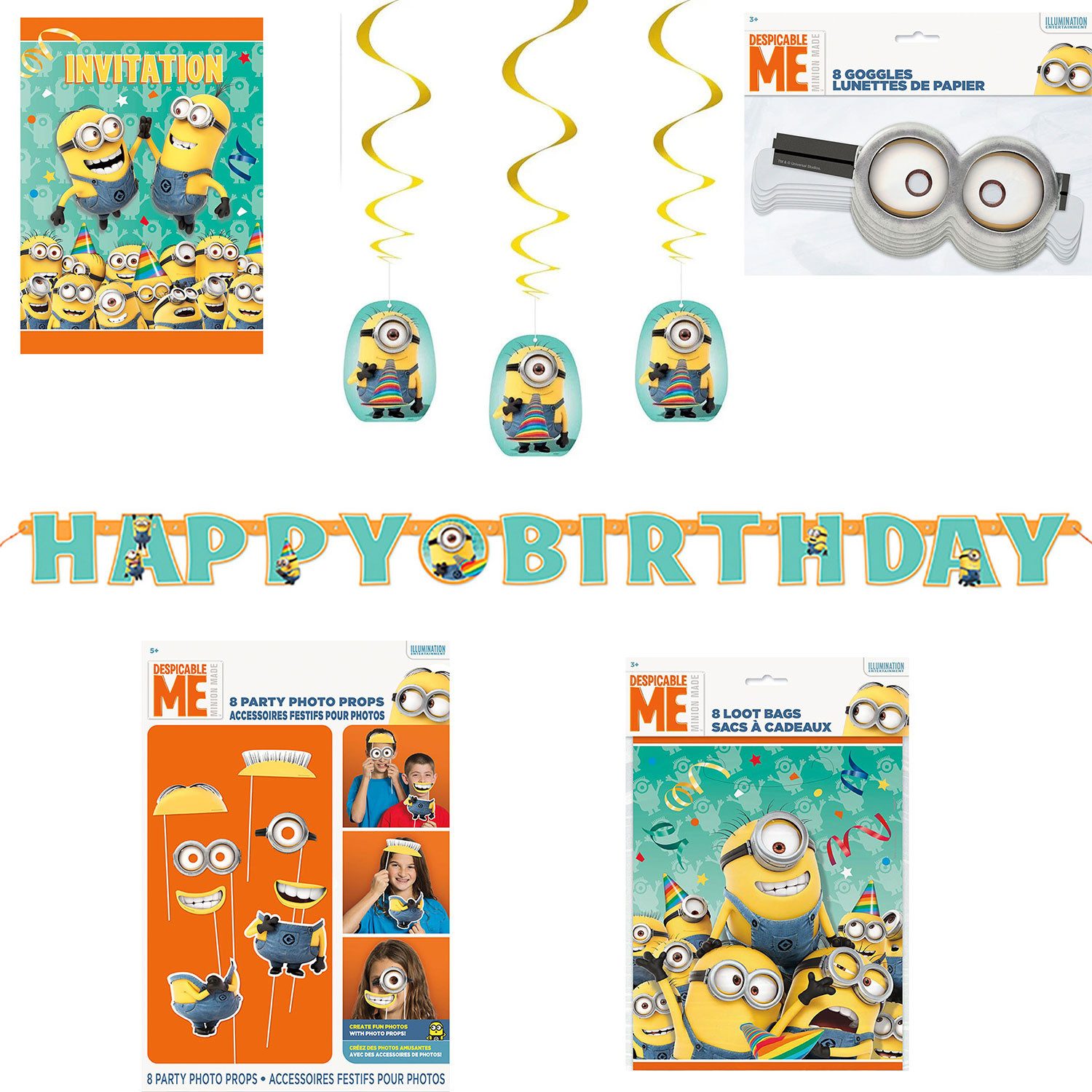 Das Kostümland Kindergeschirr-Set 'Minions' Party Deko Set für Kindergeburtstag – Ti, Papier
