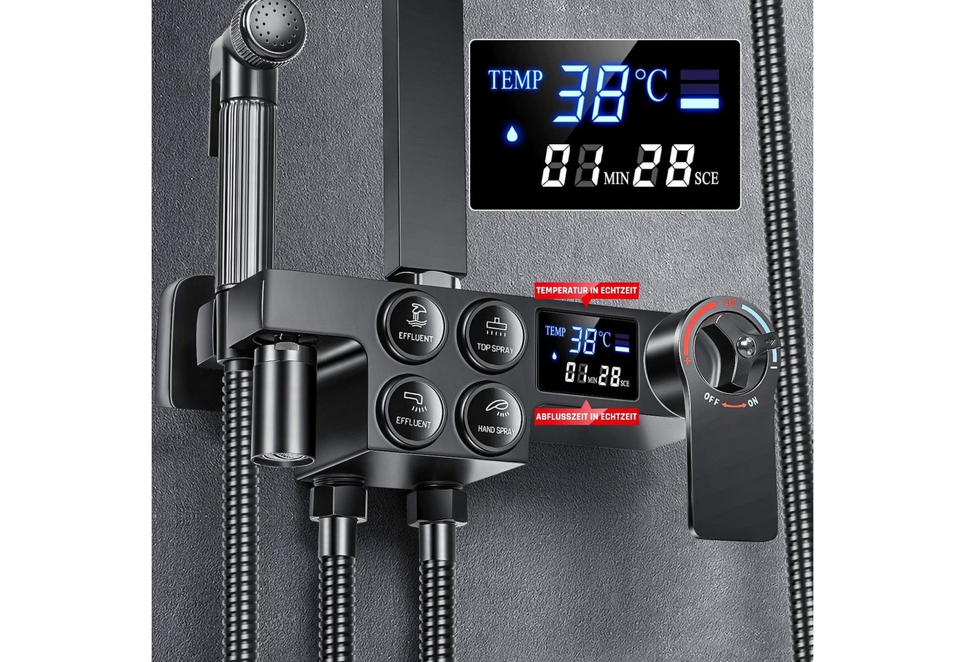 Thumbnail - oyajia Duschsystem Regendusche Duschset Messing Thermostat Duschstange Set mit Handbrause, 6 Strahlart(en), Duscharmatur...