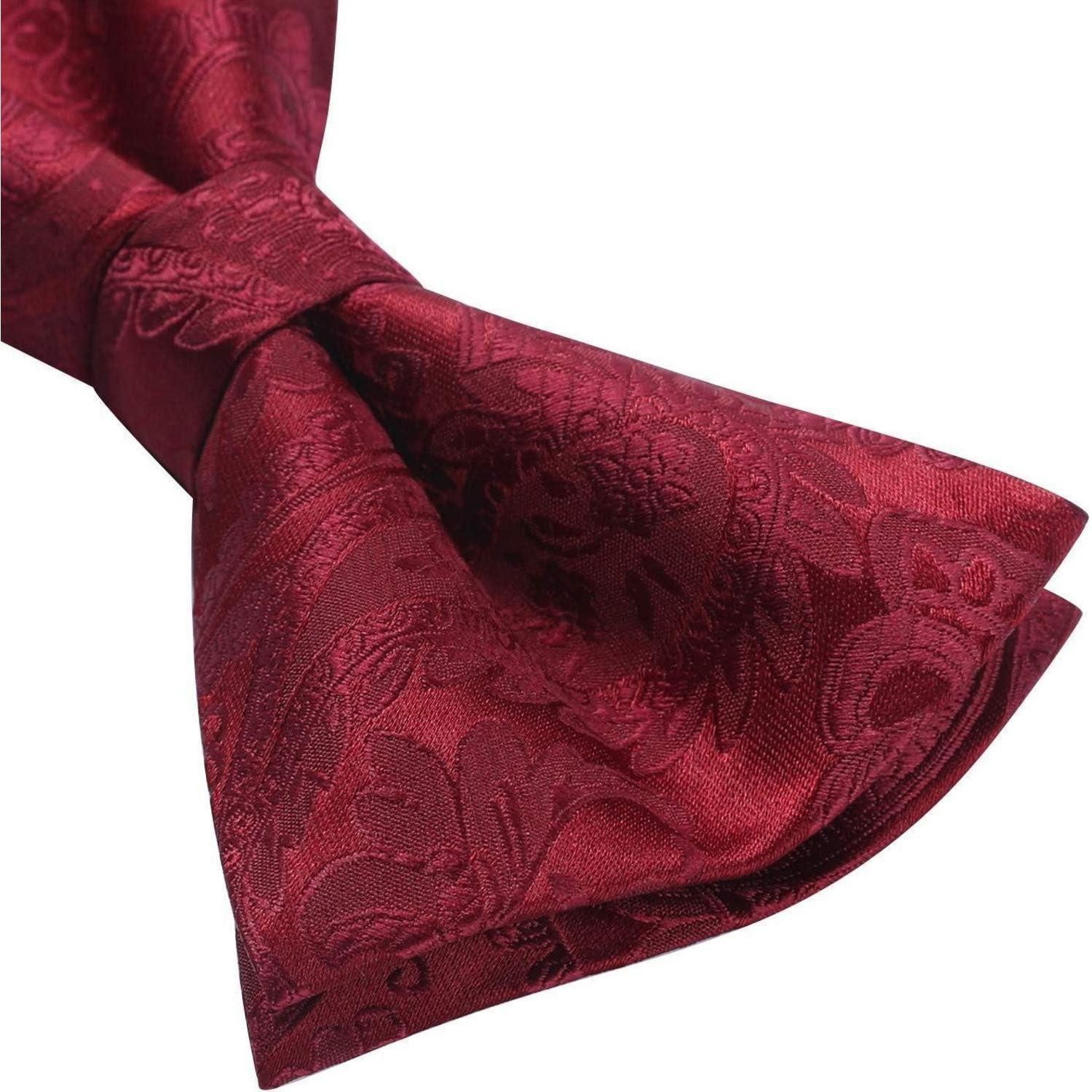 LuxusKollektion Fliege Fliege Herren Paisley Einstecktuch Manschettenknöpfe Set A1 Bordeaux (1-St) – Bild 5 von 5