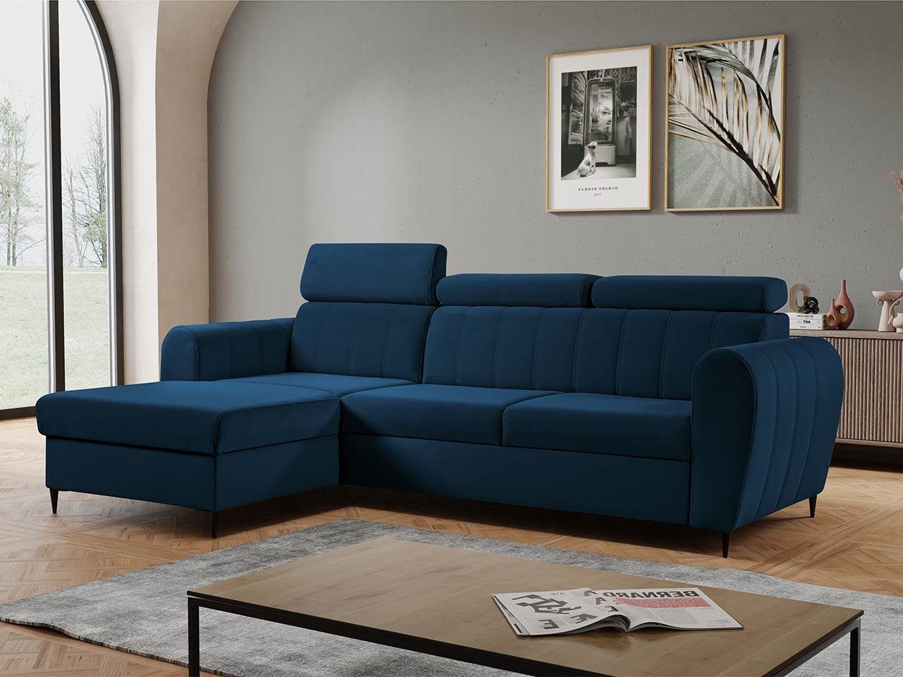 MIRJAN24 Ecksofa Forio Mini, mit Bettkasten und Schlaffunktion, Einstellbare Kopfstützen, Schwarze Metallfüße