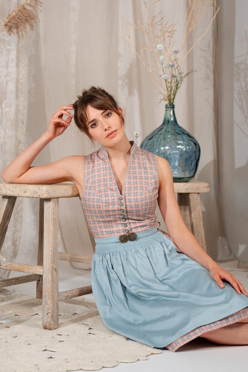 Alpenwahnsinn Dirndl Retro Dirndl 2tlg. - GINETTA - altrosa/helltürkis günstig online kaufen